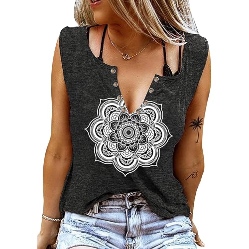 Tank Top for Women Sexy V Neck Casual Basic Tops Tie Dye Sleeveless Shirts with Ring Hole Country Music Style T-Shirts