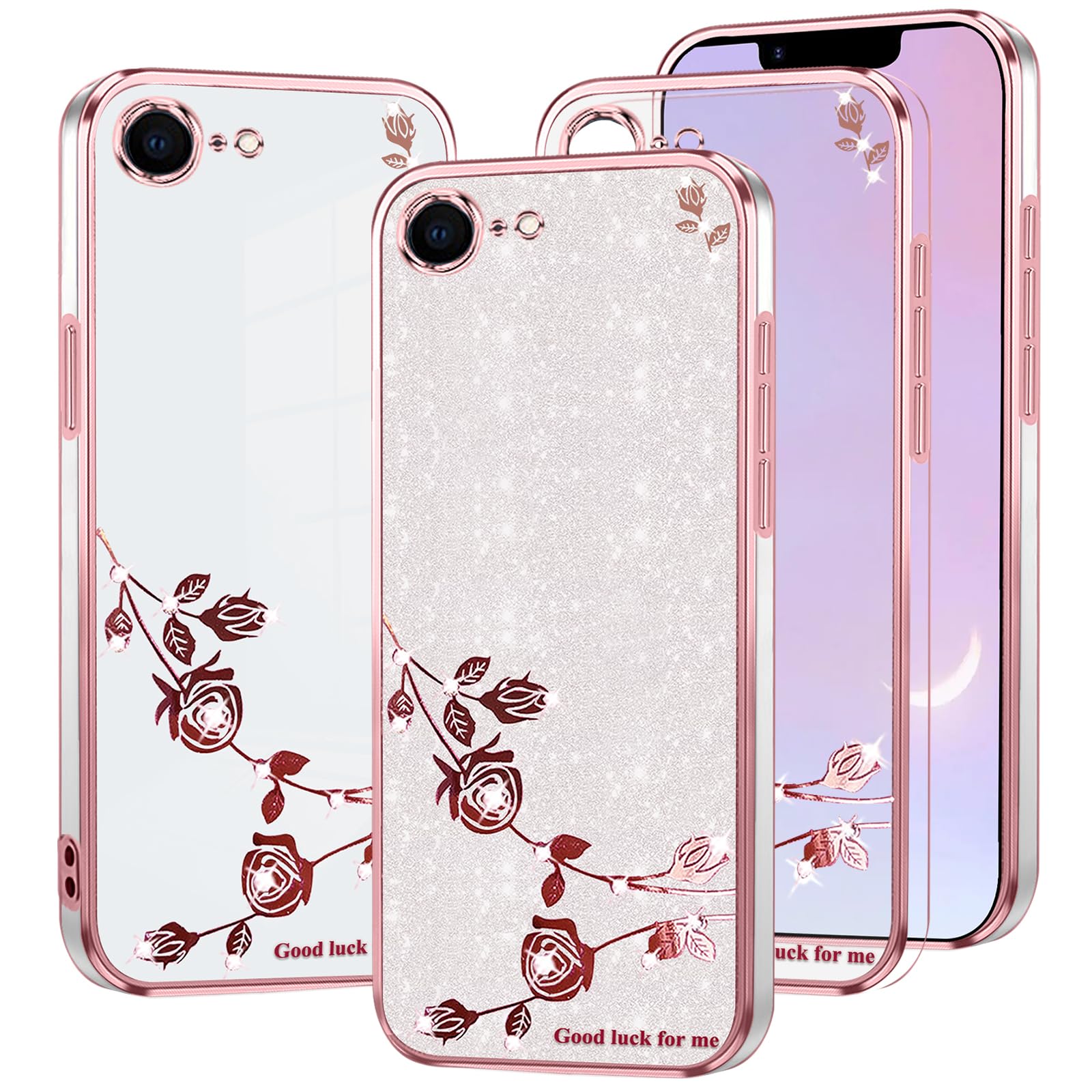 Coque iPhone 16e transparente strass silicone fine antichoc rose - 8