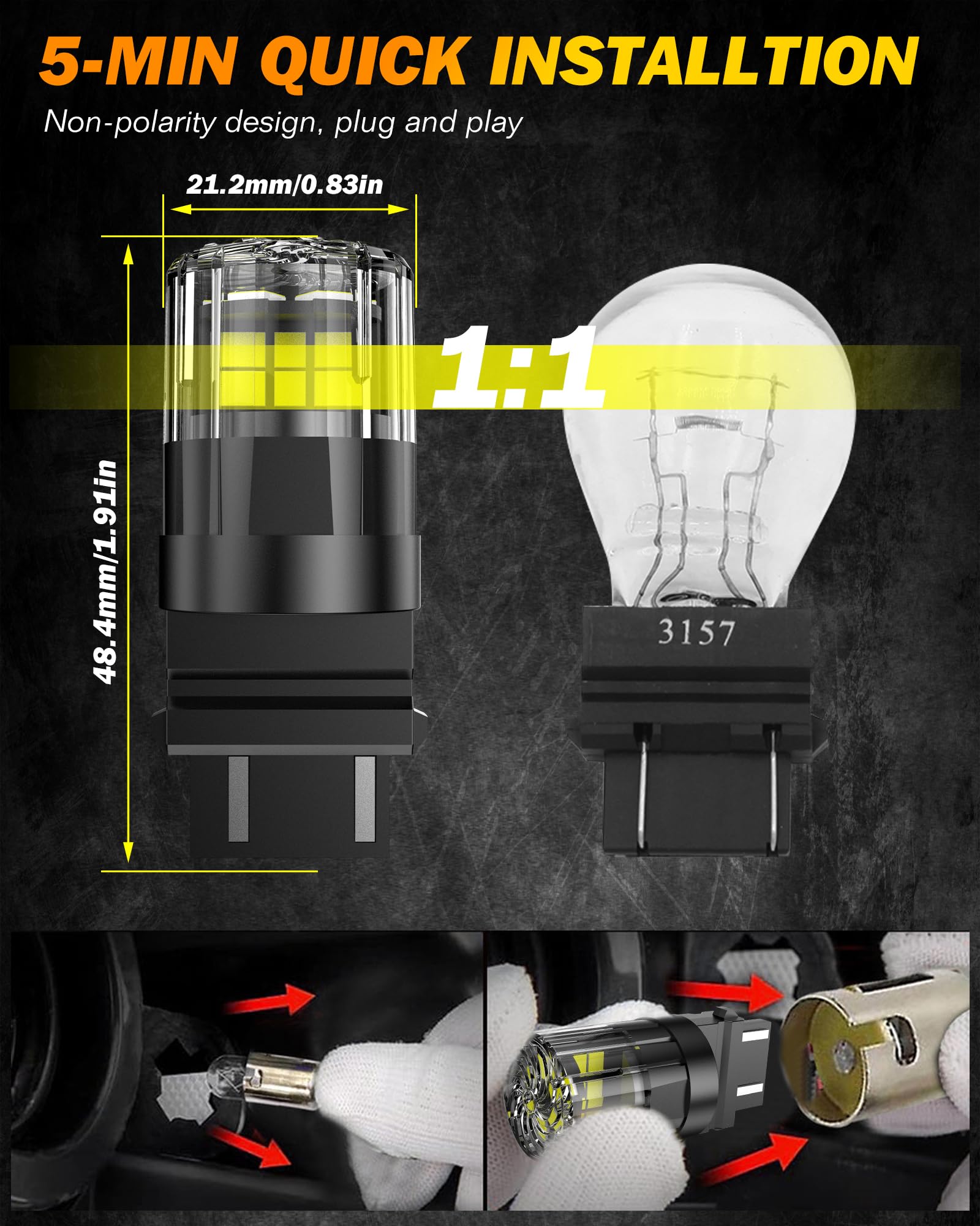 Lampadina LED CENMOLL T25 3157 bianca, 3200LM super luminosa 12V-24V P27/7W 3156 P27W 3157 T25 per luci di retromarcia, freni, indicatori di direzione, luci di posizione e luci diurne, confezione da 2