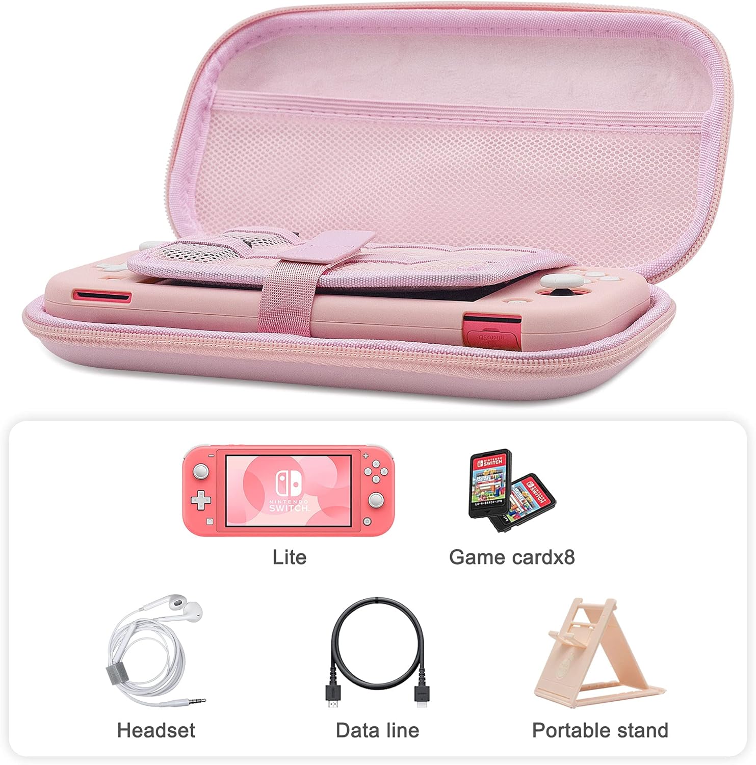 Flash Deals - 60% OFF BRHE Pink Travel Carrying Case Accessories Kit for Switch Lite, Hard Protective Cover Skin Shell with Stand, Glass Screen Protector, Thumb Grip Caps 9 in 1