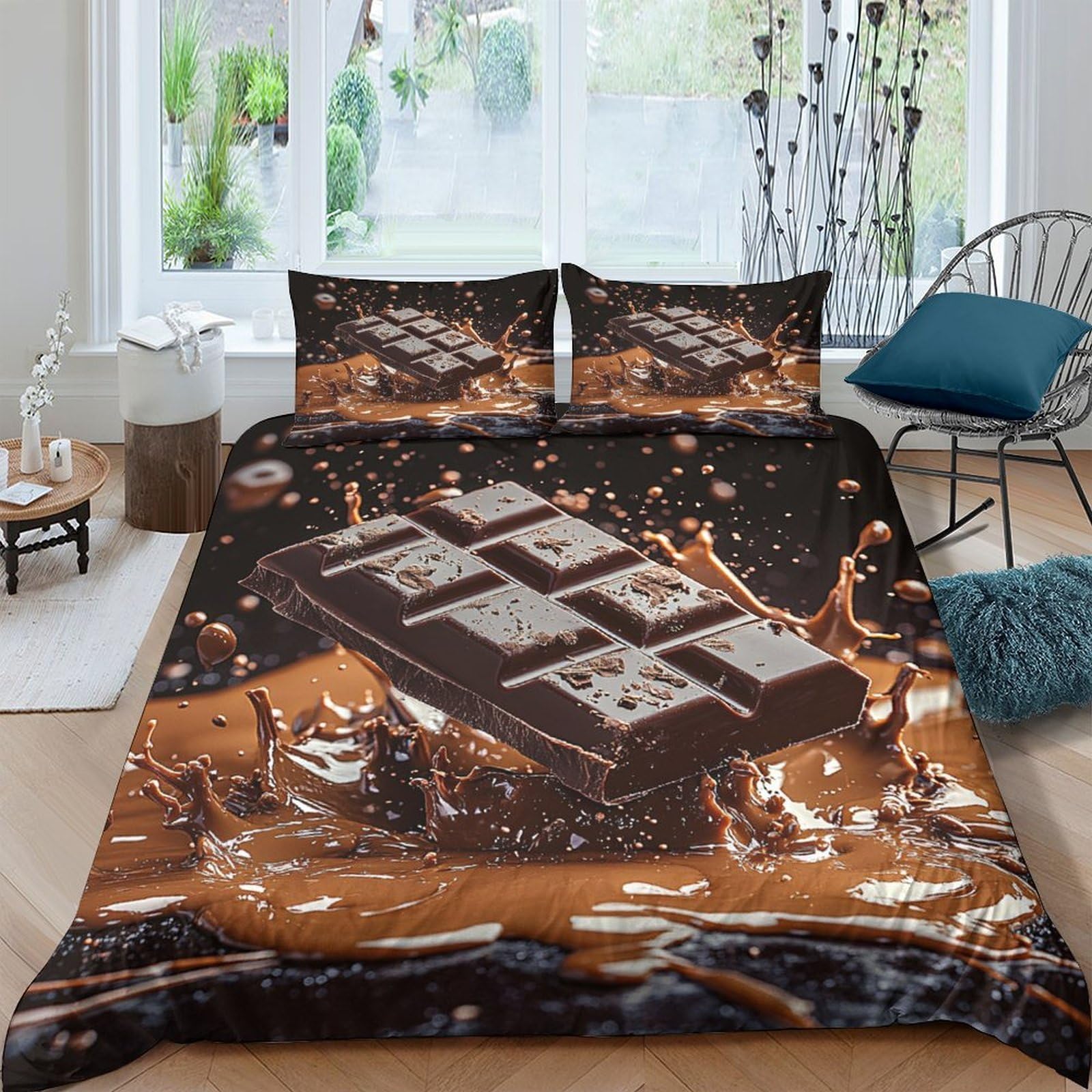 Ctjqhvkz Style-1 3D Printed Chocolate Splash Fitted Sheet Microfiber Soft Brown Mattress Cover Non Slip For Bedroom Dorm Décor Single（135X200cm）