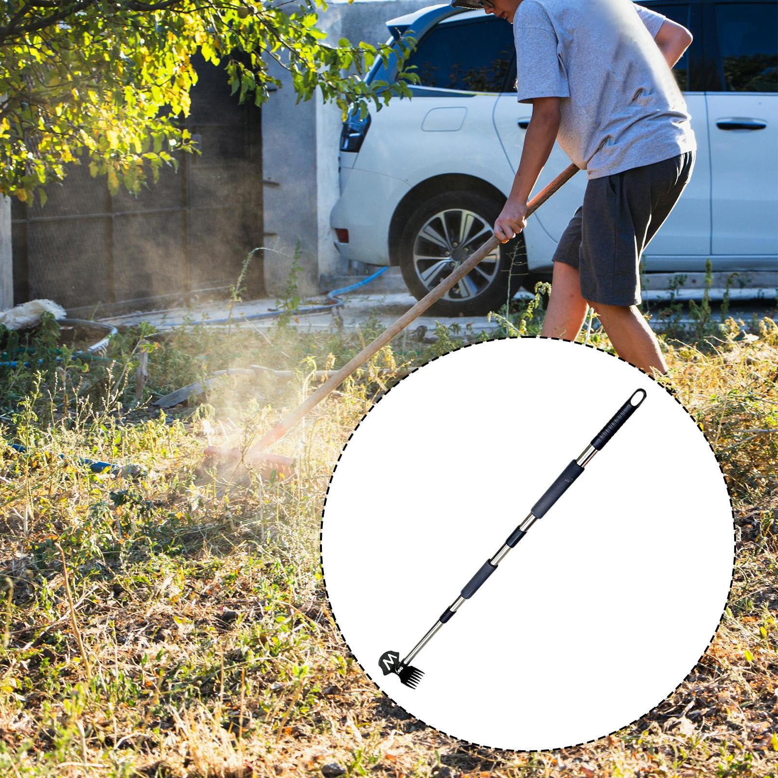 Zappa Estirpatore Diserbo Rastrello Manuale Acciaio Inox Doppia Funzione per Sarchiatura E Dissodamento Terreno Adatta a Prato Giardino Orto Fattoria, 7 Denti
