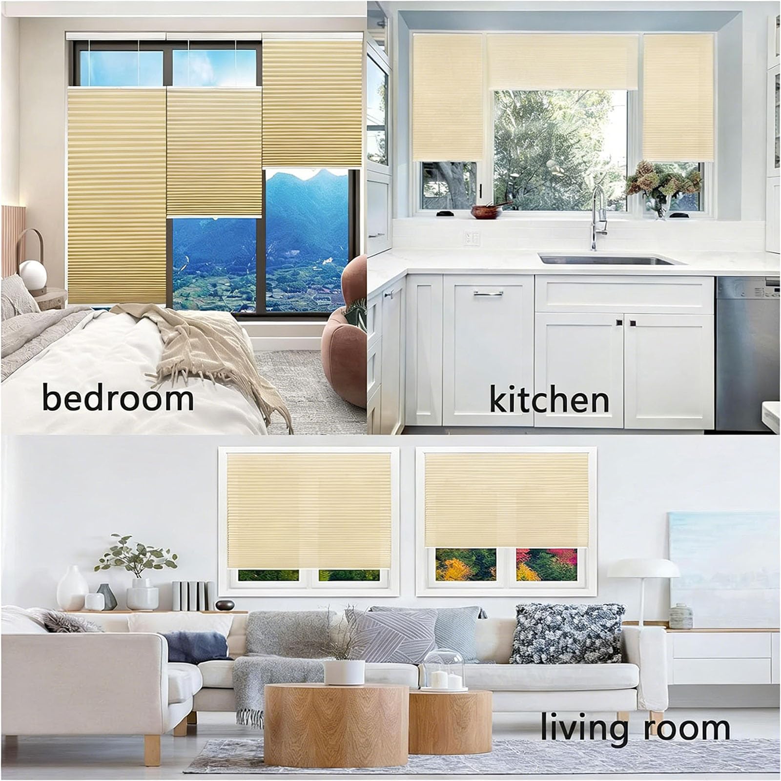 Stores Plissés sur Mesure 115 x 220 cm Protection de Privée, sur Mesure, Semi-Opaque Store Plissé sans Perçage Rideaux Plissés Autocollants pour Fenêtres Portes, Couleur Crème