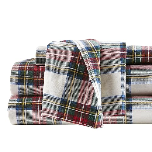 Comfort Spaces Cotton Flannel Breathable Warm Deep Pocket Sheets with Pillow Case Bedding, Full, Scottish Plaid Blue, 4 Piece - Novalty Black Dog King