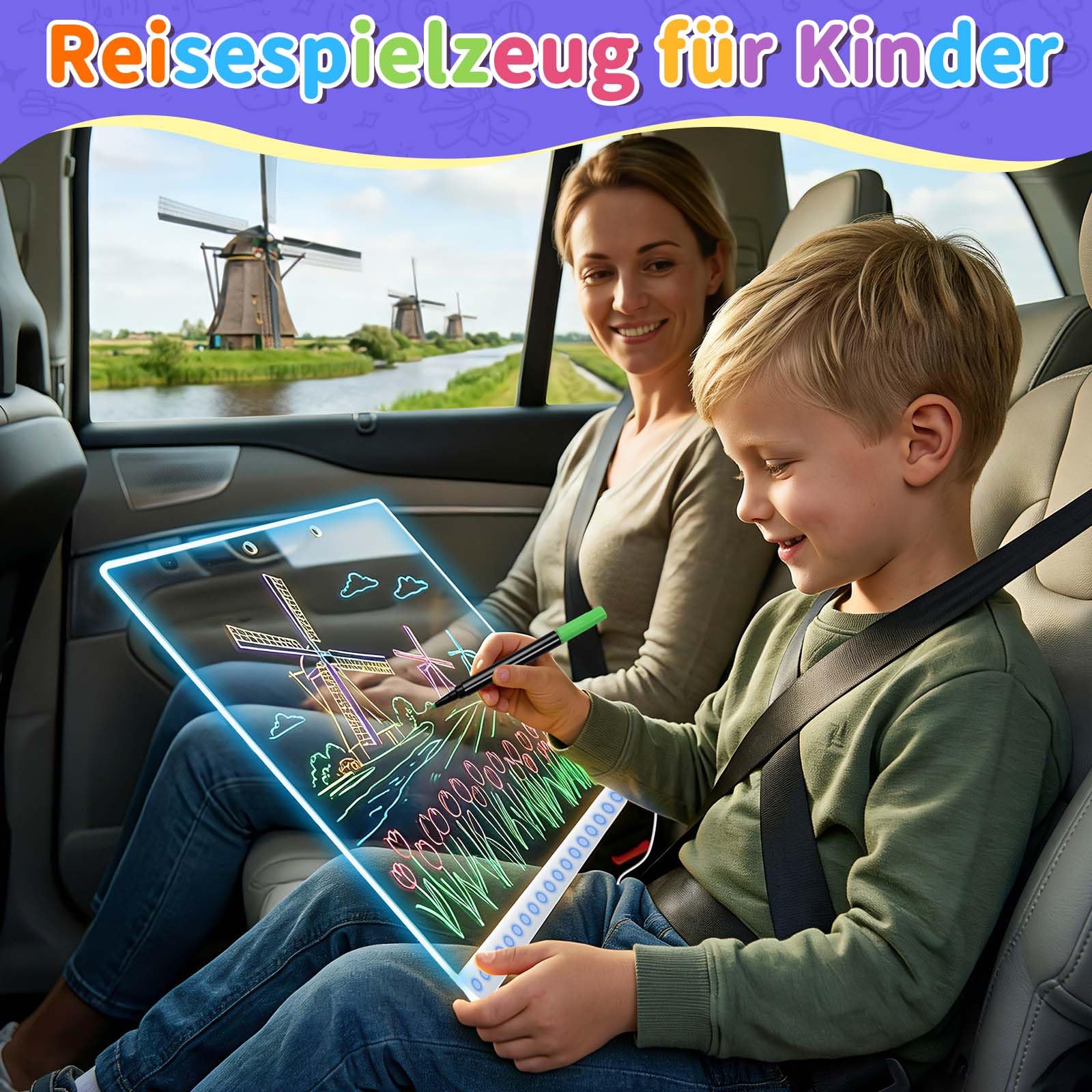 LED Zeichenbrett Kinder, Kreatives Lernspielzeug mit 14 Neon Stiften, Leuchttafel mit 8 Farben & 6 Lichtmodi, Wiederverwendbare Maltafel für Mädchen Jungen 4-8 Jahre, Geschenk Set