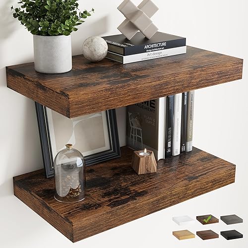 Miniatura 25 de Marsmiles Estantes flotantes para pared, 12D55W105H-WHT-2P Blanco (Simply White),Oak Finish,Mate negro,Marrón (Rustic Brown Finish),Acabado