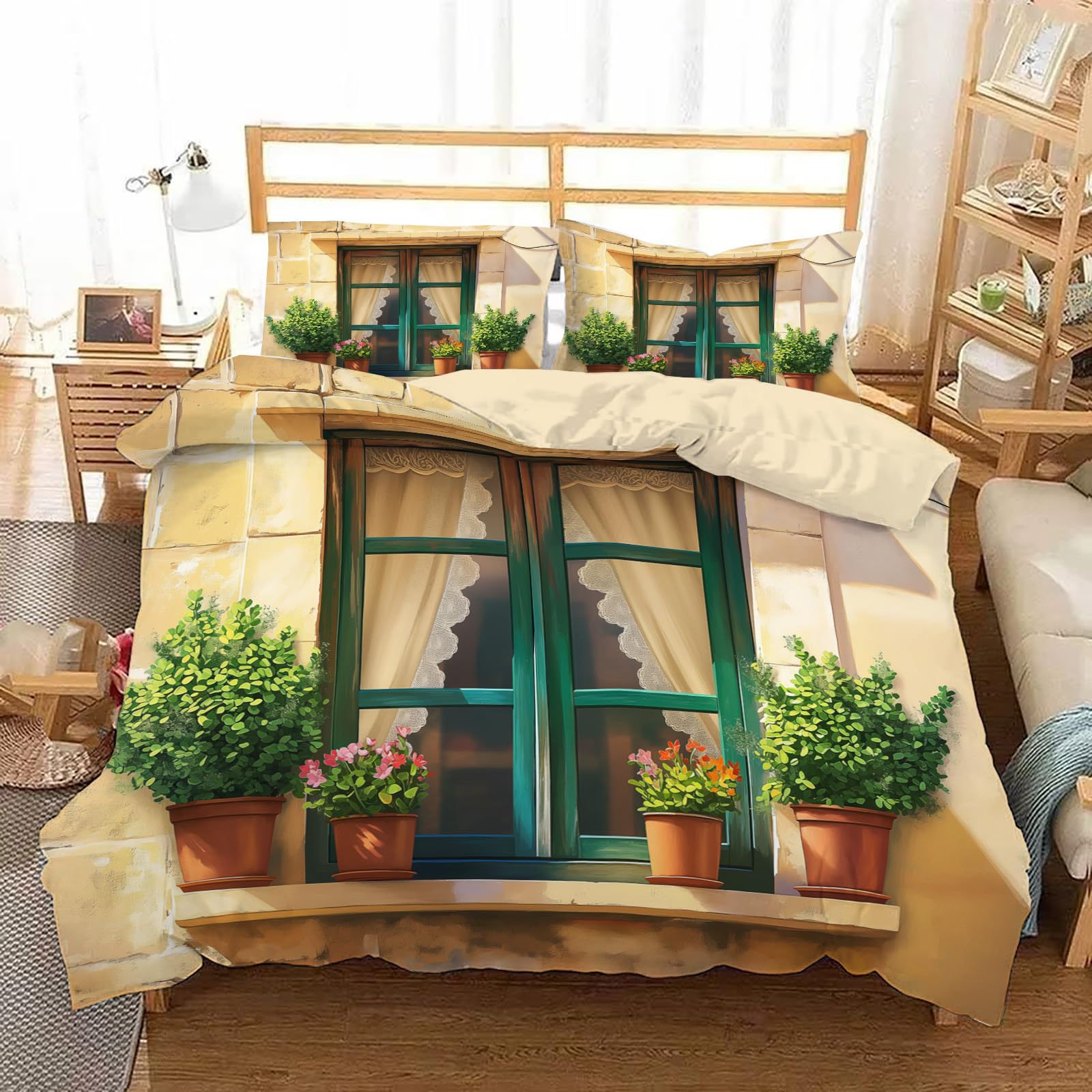 Funda nórdica de plantas 220x230 cm con fundas de almohada de microfibra