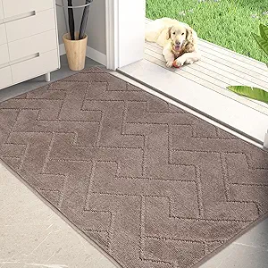PURRUGS Dirt Trapper Door Mat 32" x 47", Non-Slip Machine Washable Entry Rug, Shoe Scraper, Dog Doormat, Super Absorbent Welcome Mat for Front & Back Door, Muddy Wet Shoes & Paws, Grayish Brown