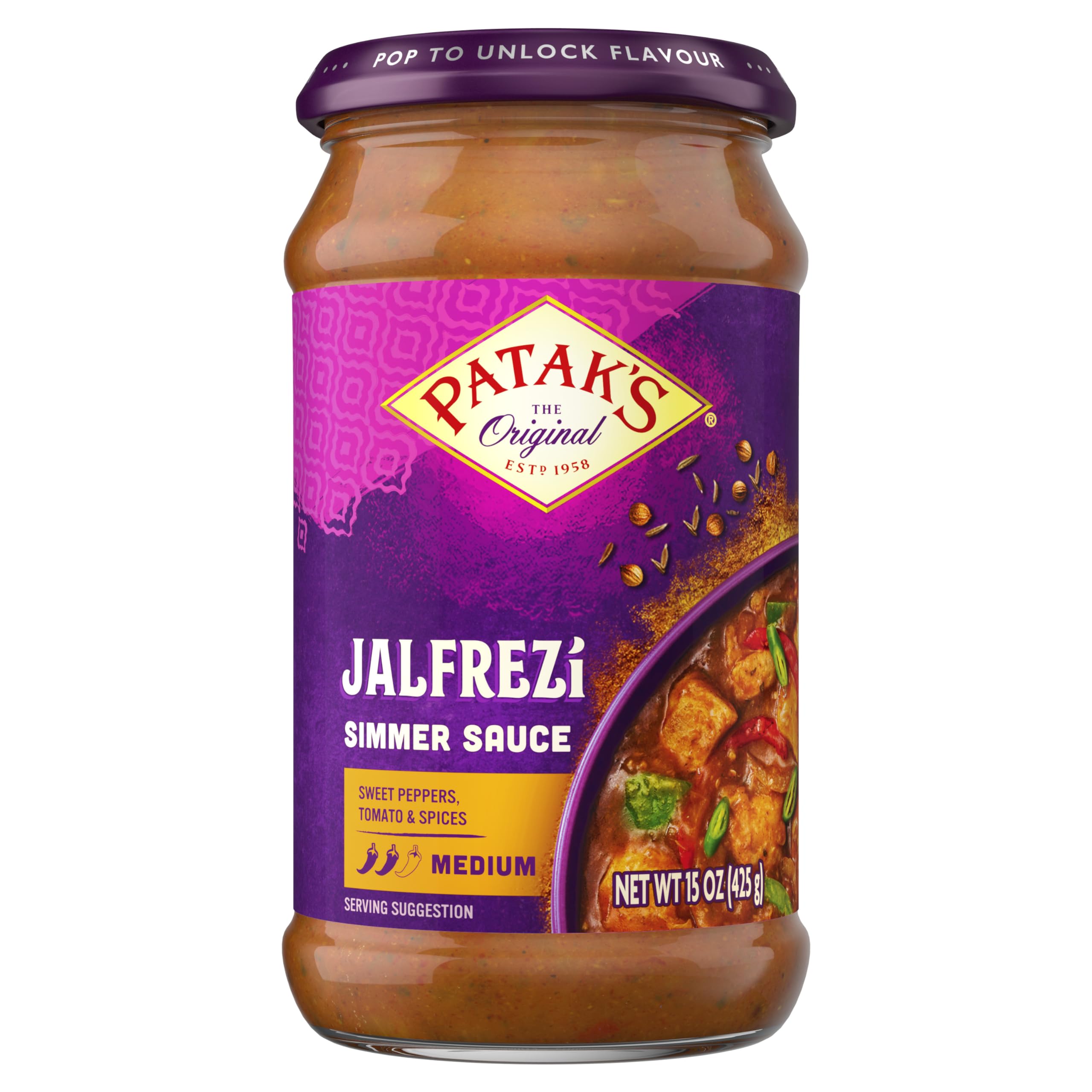 PATAKS Jalfrezi Sweet Pepper Spicy Curry and Simmer Sauce, 15 oz
