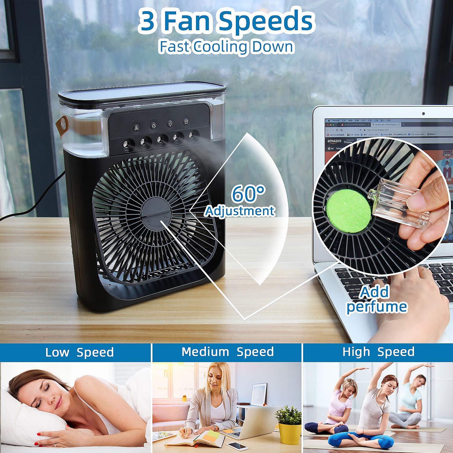 Ventilatore da Campeggio, Portatile Ventilatore USB, Ventilatore da Tavolo con Luce LED, 5000mAh Ventilatore da Campeggio, Portatile Ventilatore USB, Ventilatore da Tavolo con Luce LED, 5000mAh