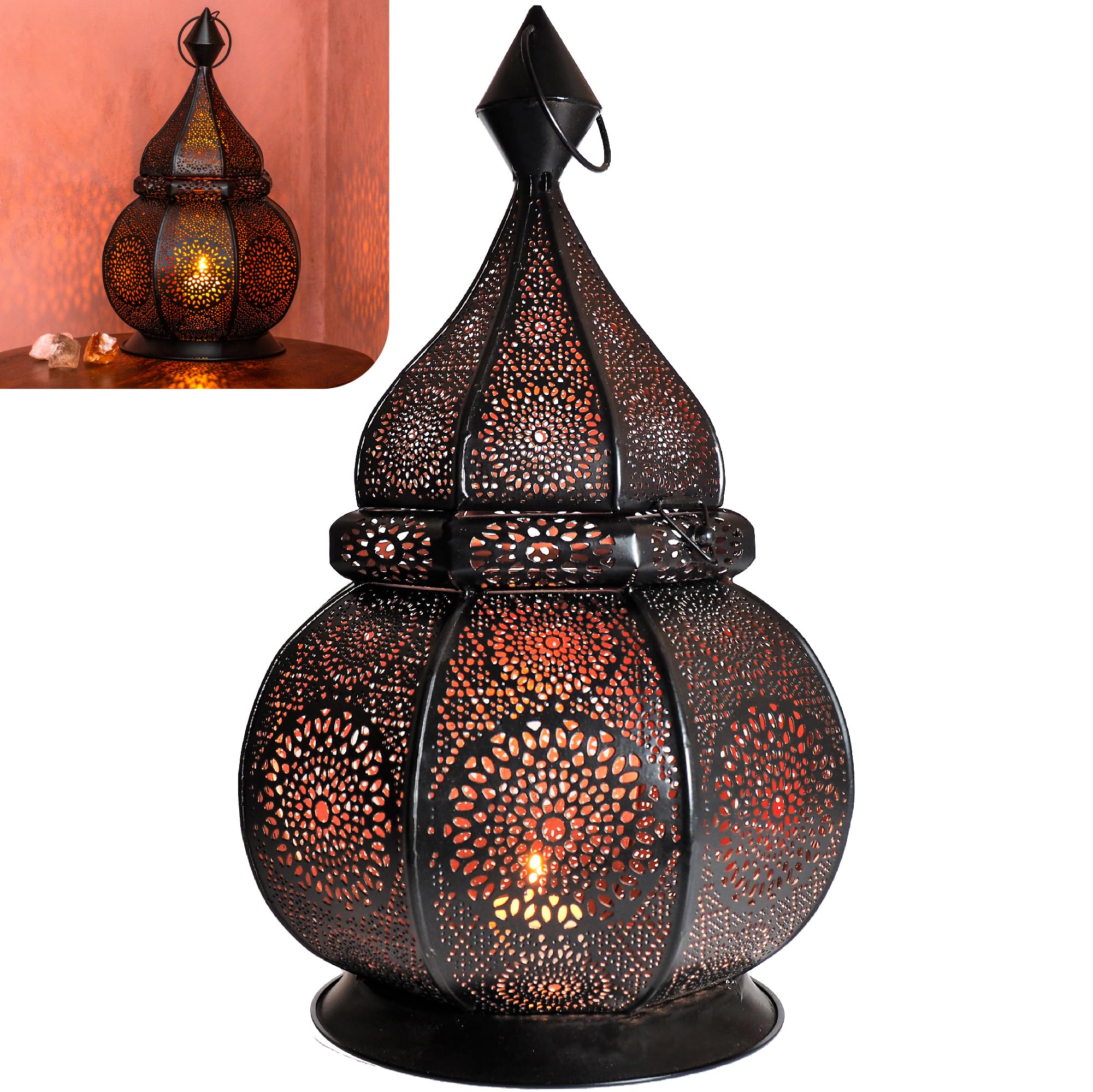 Gadgy Orientalische Lampe Metall 36cm – Marokkanische Laterne Handgemacht mit Schatteneffekt – Dekorative Lampe für Balkon – Ramadan Deko – Windlicht für Innen und Außen