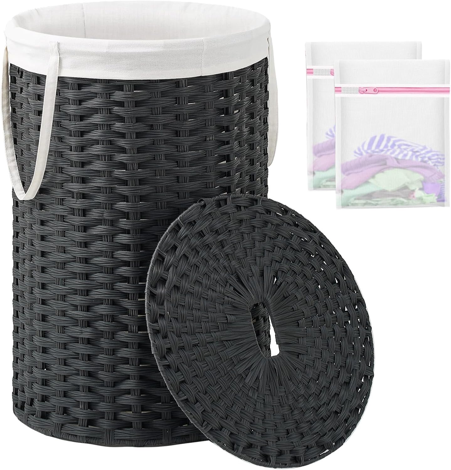 Large handwoven wicker laundry basket with 2 mesh bags