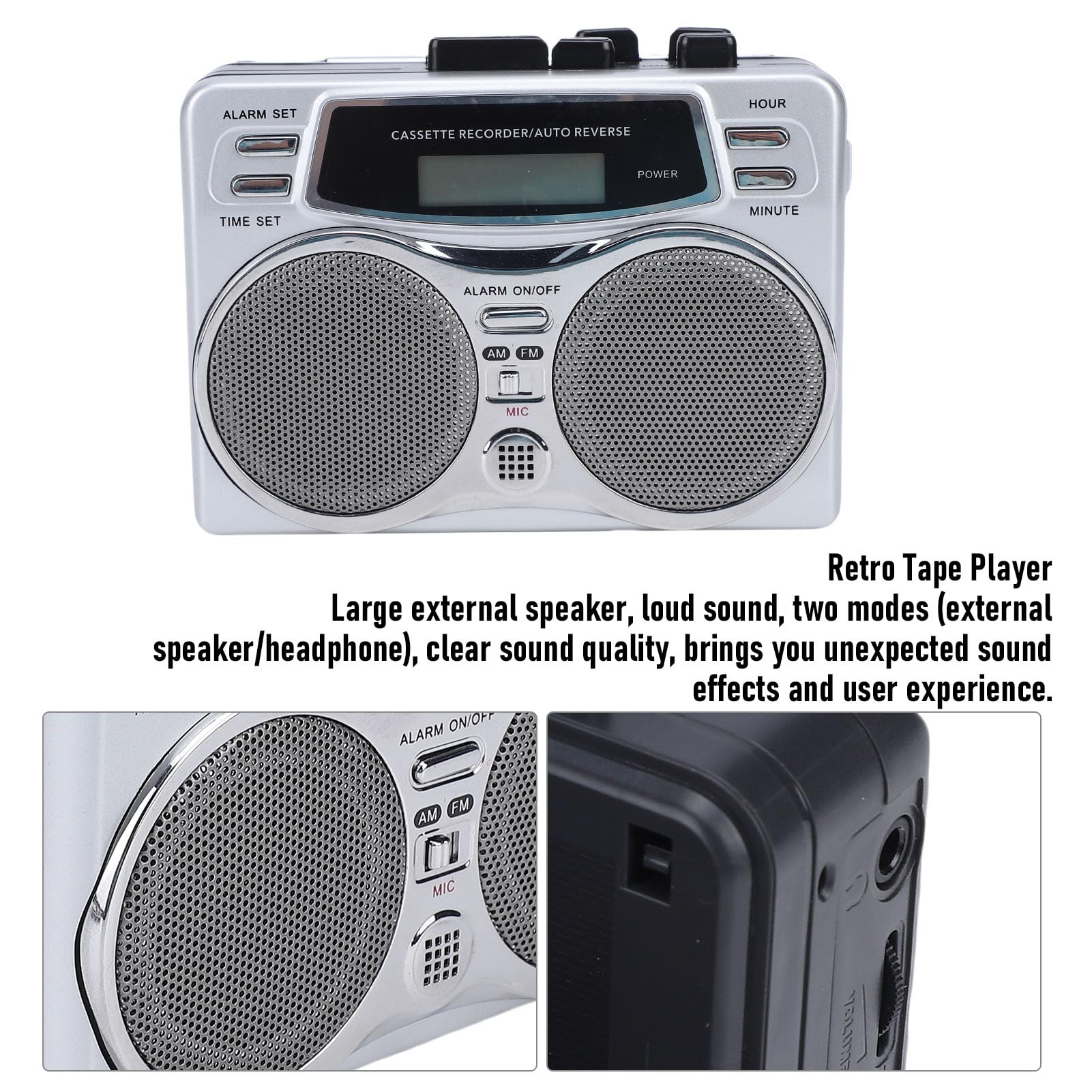 ASHATA Retro Kassettenspieler mit AM FM Radio, Tragbarer Kassettenspieler mit Integriertem Stereolautsprecher und Kopfhöreranschluss, Digitaler Zeitschaltuhr, für zu Hause Im Freien