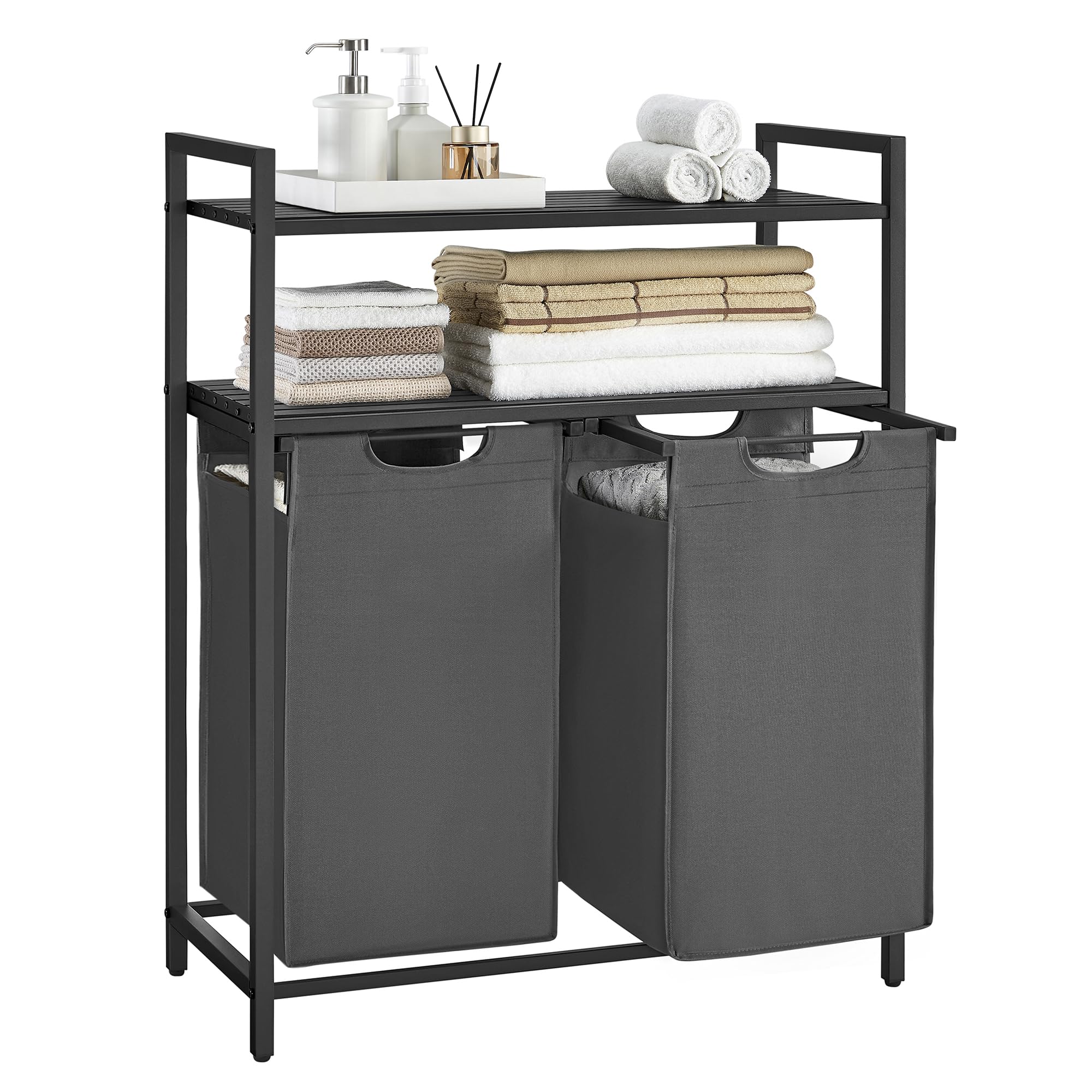 Vasagle 92L Dual Compartment Laundry Sorter With Shelves
