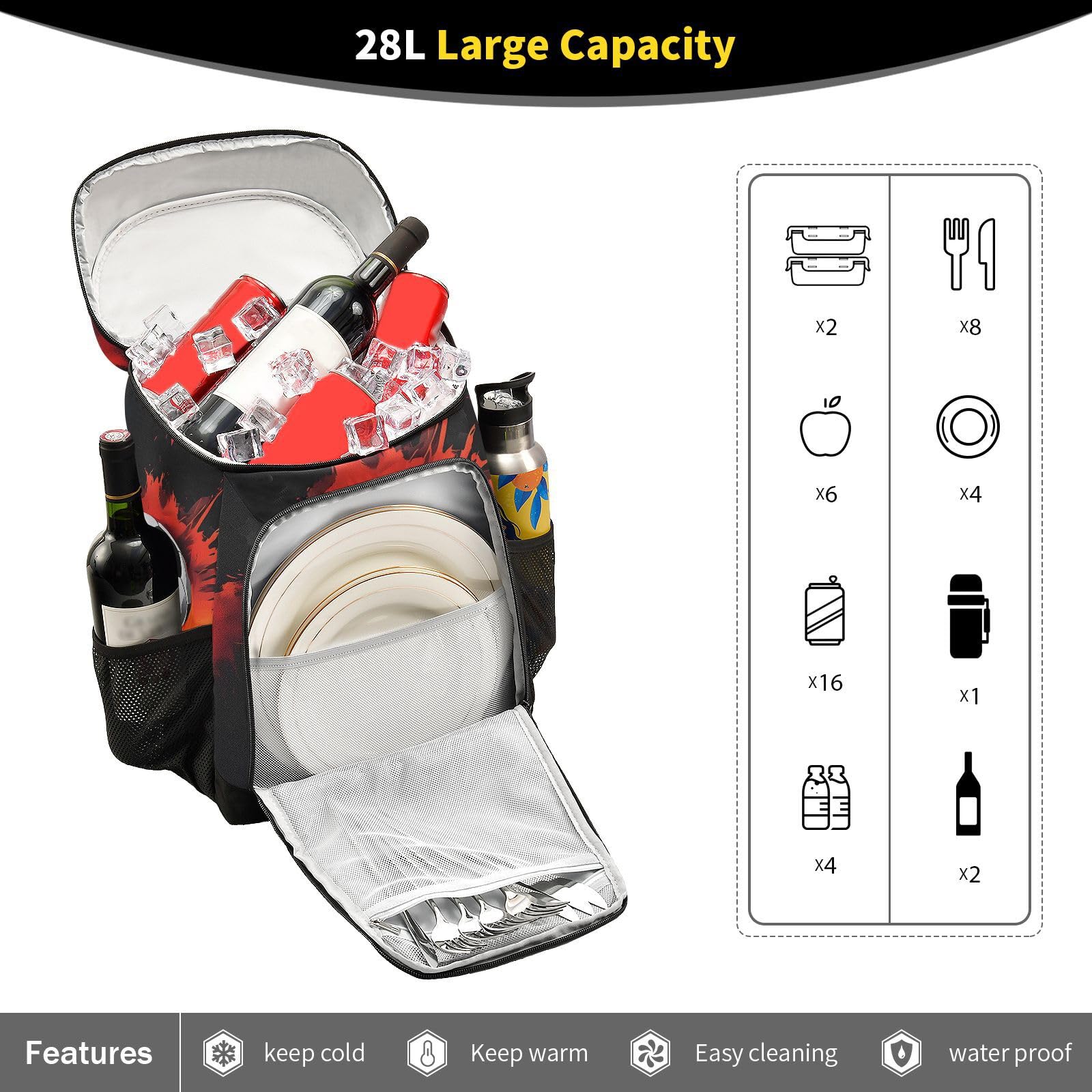 Fire Soccer Red Cooler Backpack Cooler Insulated Leak Proof Lunch Backpack 36 Cans Waterproof Soft for Men Women Picnic Hiking Camping Beach