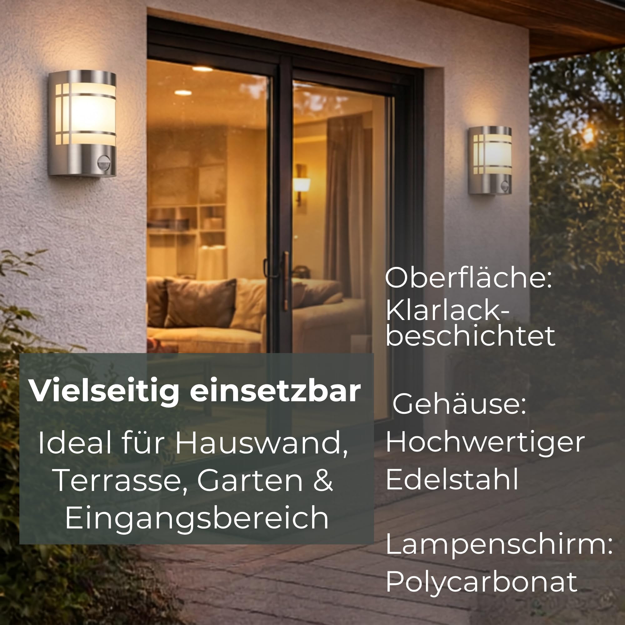 Novatool 2x Wandleuchte Aussen Edelstahl mit Bewegungsmelder I IP44 I E27 Sockel I 11,5x13,5x19 cm I Außenlampe Balkon Außenleuchte Außenbeleuchtung Haus Wandleuchte Aussenbeleuchtung Gartenleuchte