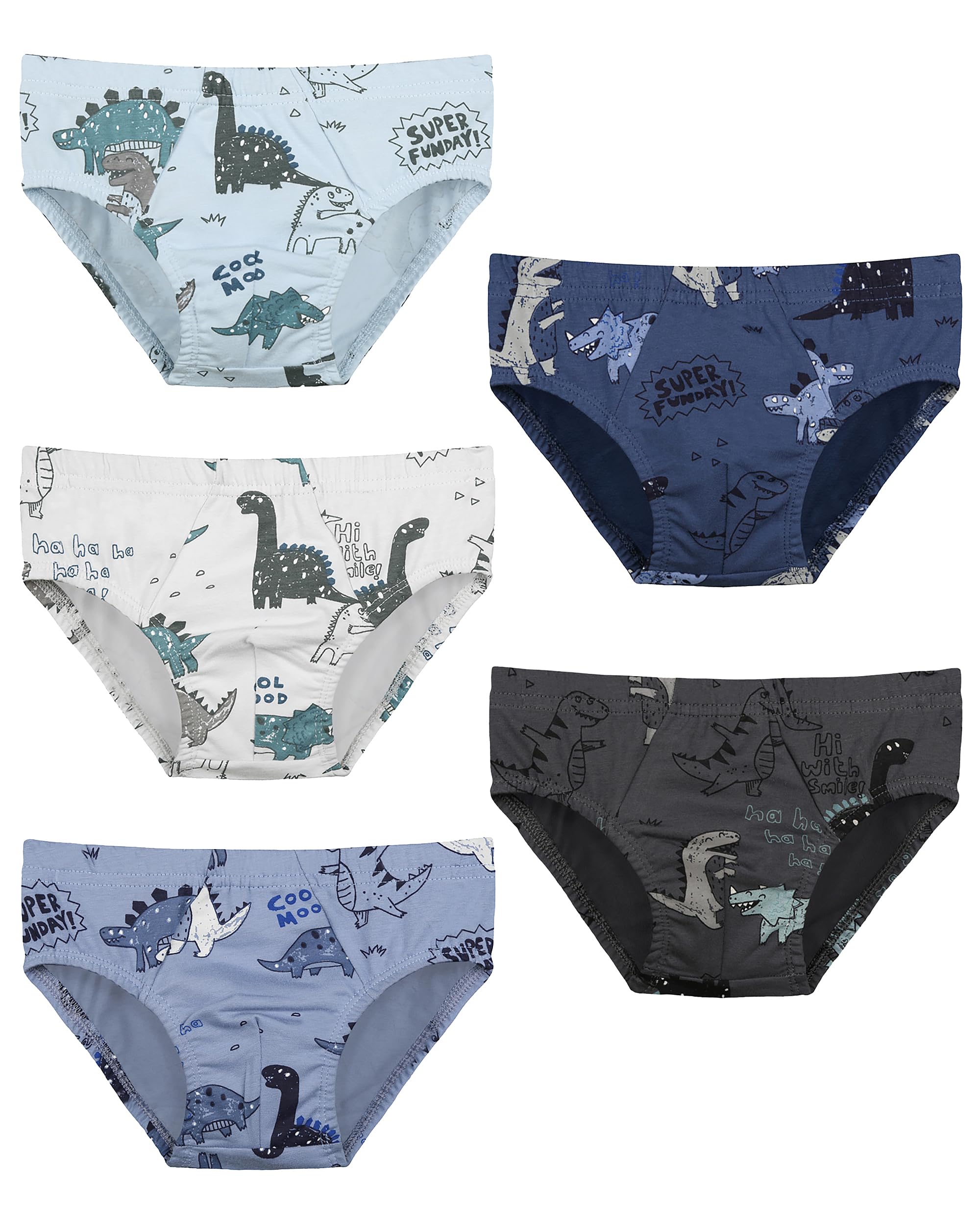 Donella Boys Cotton Underwear 5 Pack - Soft Stretch Briefs for Boys Dinosaur Print
