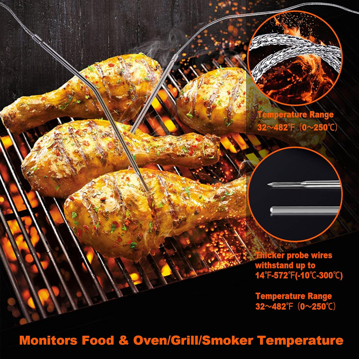 review Wireless Meat Thermometer, Digital Meat Thermometer for Cooking, Instant Read Food Thermometer with 2 Stainless Steel Probes for BBQ Grill Smoker Oven Kitchen