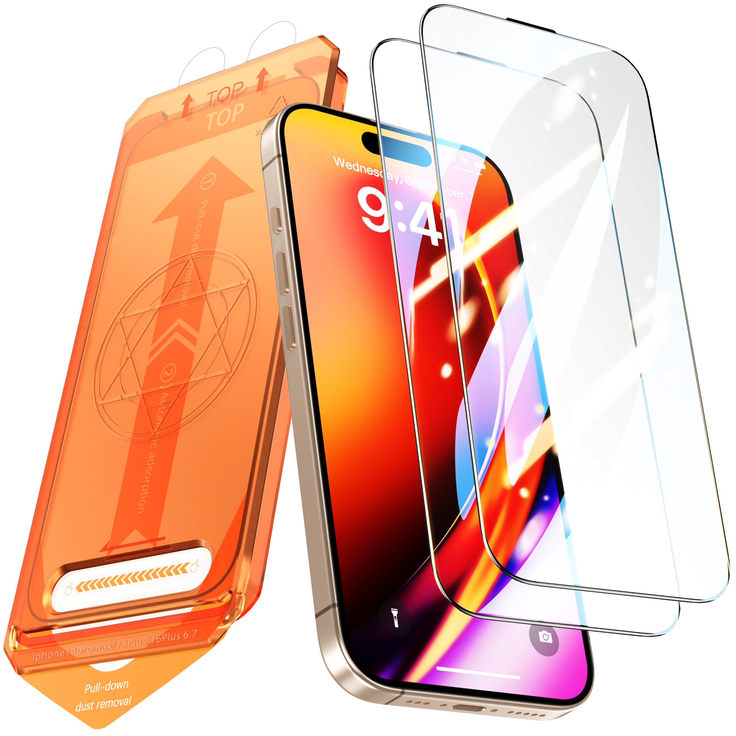 Seaqinhey 2 Pack for iPhone 16 Plus/iPhone 15 Plus Screen Protector, [9H Hardness] Tempered-Glass Screen Protector with Auto-Alignment Kit, HD Clear, Scratch Resistant