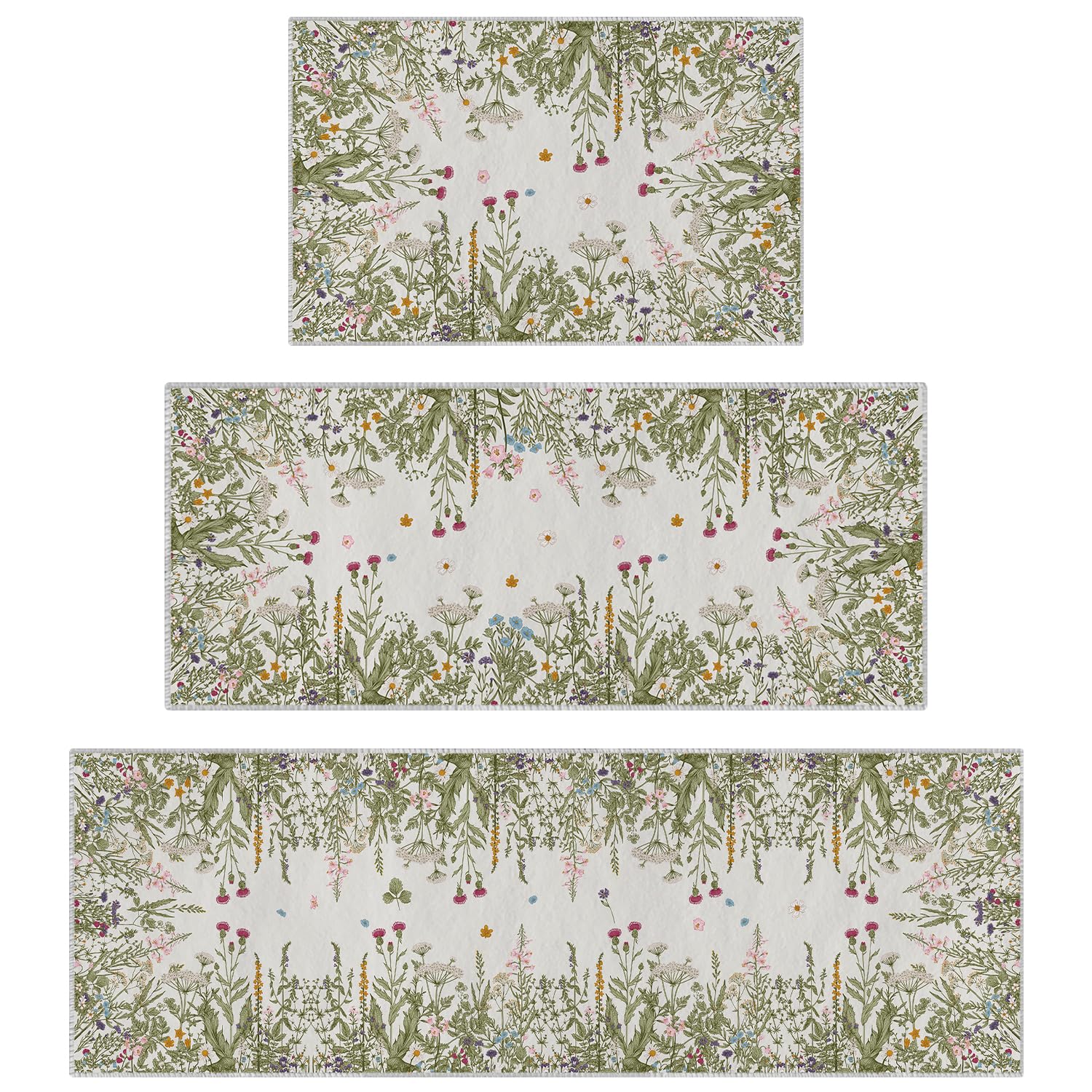 (similar) Artoid Mode Wild Floral Antique Herbs Spring Kitchen Mats Set of 3, Home Decor Low-Profile Rugs for Kitchen Entryway Bedroom Bathroom Laundry Room - 20"x32"+20"x47"+20"x59"