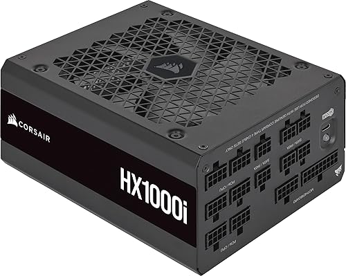 Corsair HX1000i Fuente de alimentación ATX de ruido ultrabajo totalmente modular - Cumple con ATX 3.1 y PCIe 5.1 - Ventilador de rodamiento dinámico