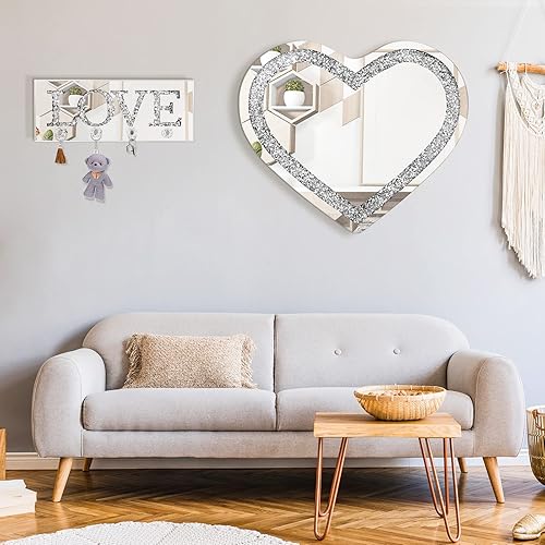 Miniatura 7 de Espejo plateado con forma de corazón de cristal de 20 x 20 x 07 pulgadas espejo plateado de 15 x 59 x 065 pulgadas espejo de diamante para colgar en