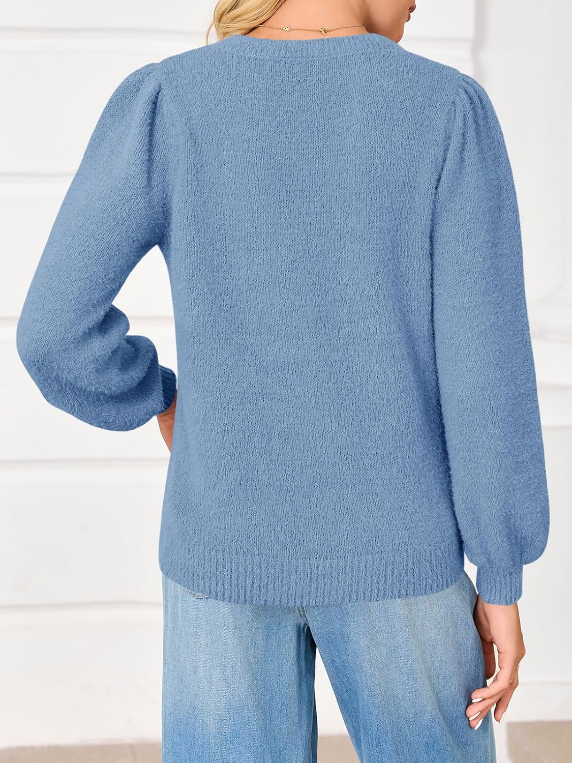 Saodimallsu Womens Puff Long Sleeve Sweaters Fall Crew Neck Cozy Soft Knit Loose Casual Pullover Tops - Image 5