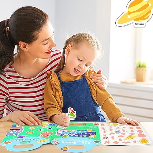 Miniatura 9 de Towjug 4 juegos de calcomanías reutilizables para niños de 2 a 4 años, libro de calcomanías de actividades de aprendizaje preescolar, calcomanías de