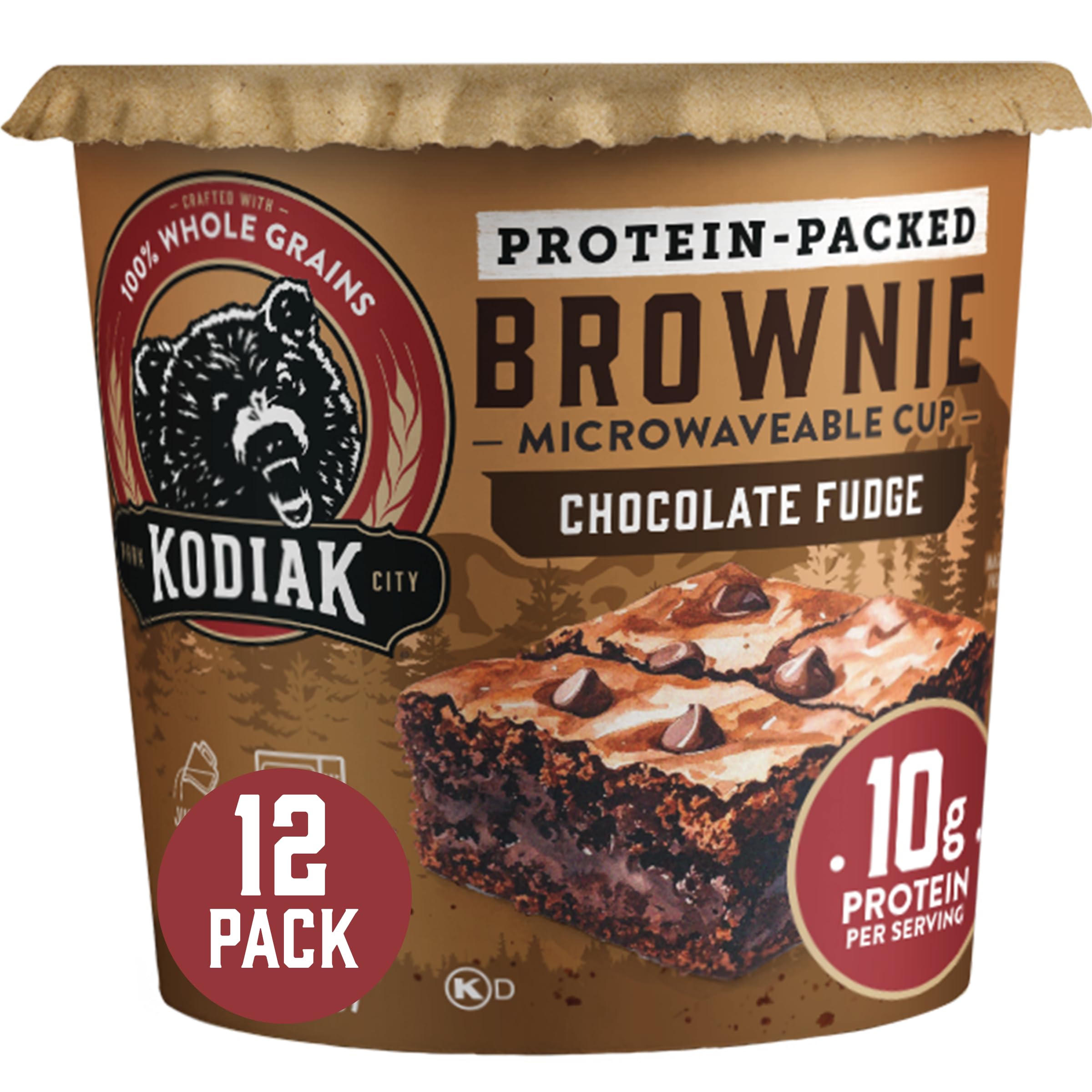 Kodiak Cakes Brownie Power Cup - 100% Whole Grain, High Protein Cup Brownie - Chocolate Fudge Brownie Power Cup, 2.36 Ounce (Pack of 12) (Packaging May Vary)