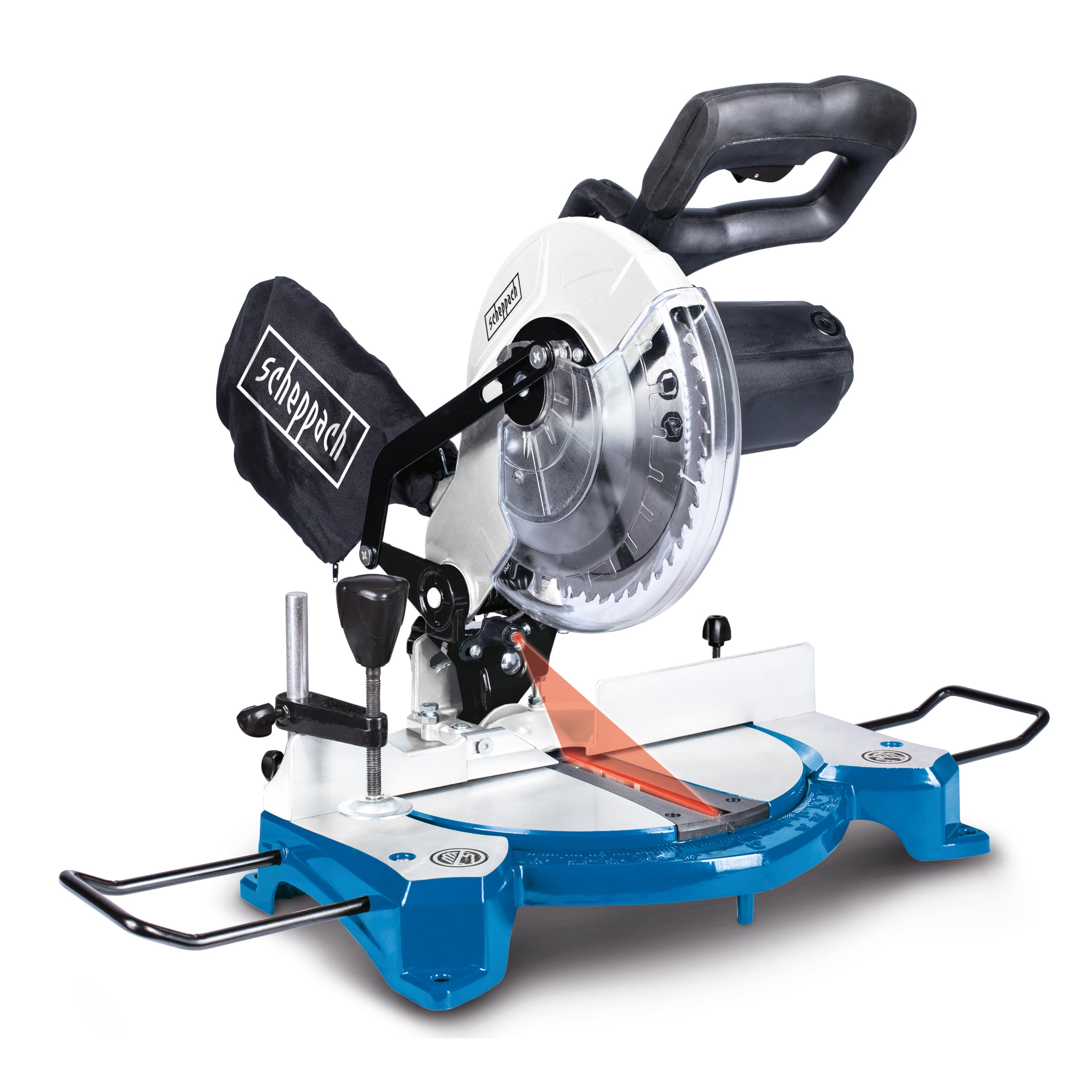 Scheppach Scie à Onglet HM80L | 1500W | Compacte, idéal pour les petits ateliers | Lame Ø210mm/​24 dents | Largeur de coupe jusqu'à 120mm | Laser de précision
