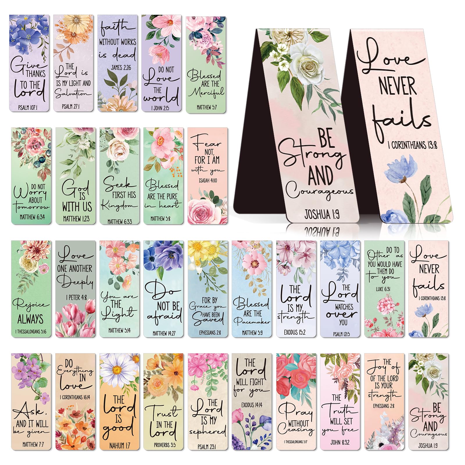 Wxiben Bible Verses Magnetic Bookmark - 30Pcs Inspirational Floral Book Mark Magnets Christian Flower Bookmarks Magnetic Religious Faith Book Markers