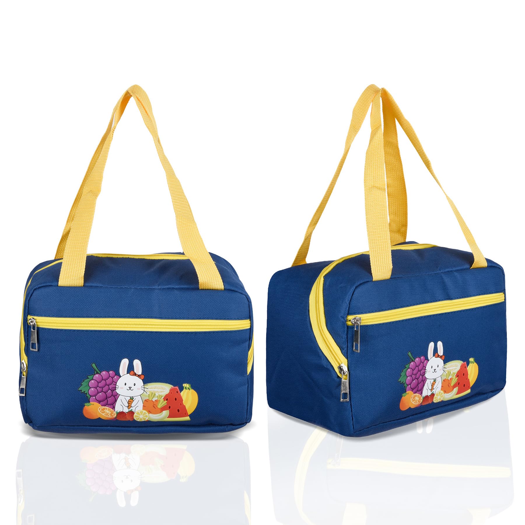 Heart Home Pack of 2 Lunch Bag | Thermal Insulated Lunch Bag | Lunch Bag for Office | Lunch Bag for Camping with Front Pocket | Waterproof Tiffin Cover with Handle | Fruit Rabbit-Print | Blue