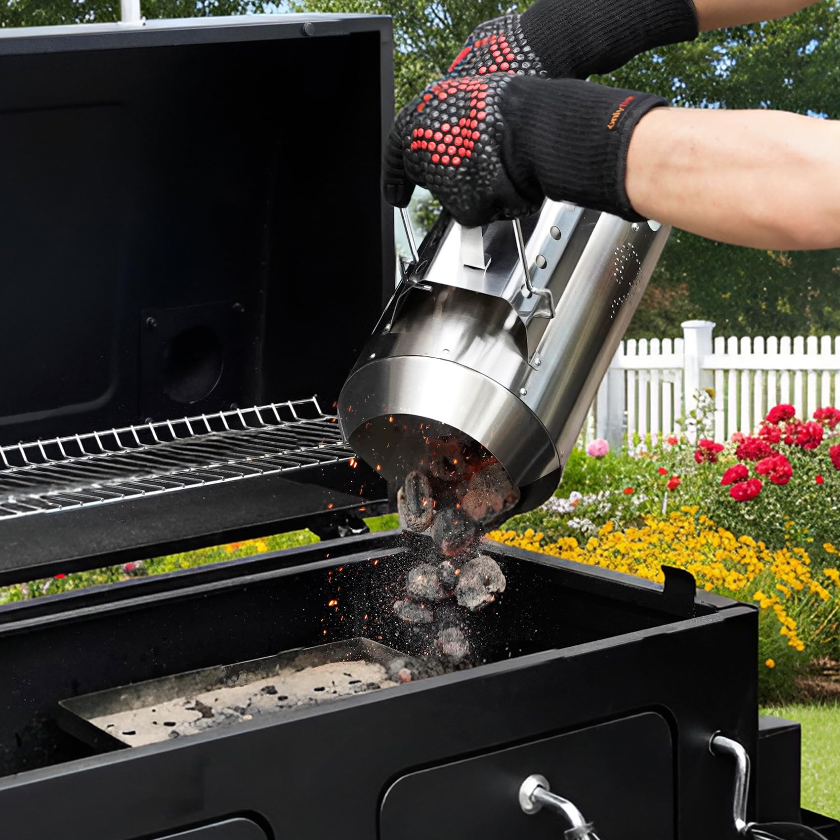 Onlyfire Kit Cheminée d'Allumage en Acier Inoxydable 430 avec 50 Allume-Feux Naturels - Démarreur de Charbon de Bois pour Barbecue, Grill et Fumoir