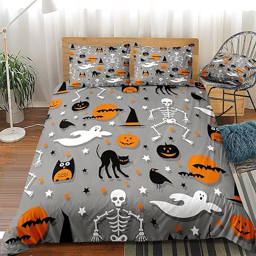 Miniatura 110 de Pumpkin Bedding Halloween Duvet Cover Set Funny Evil Pumpkin Pattern Design Black Halloween Bedding Set Queen 1 Duvet Cover 2 Pillowcases