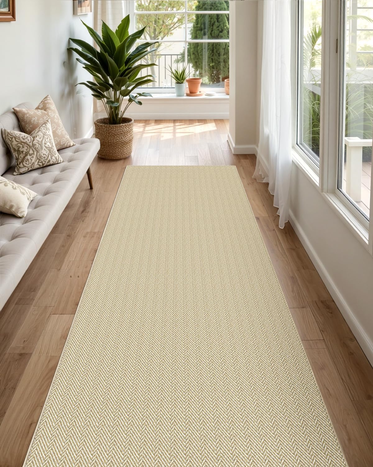 DEXI Hallway Runner Rug 2x6, Kitchen Runners Washable Non Slip Rubber Backing Long Hallways Entryway Indoor Laundry Room Decor Carpet 6ft Neutral Farmhouse, Beige 2'x6' Beige