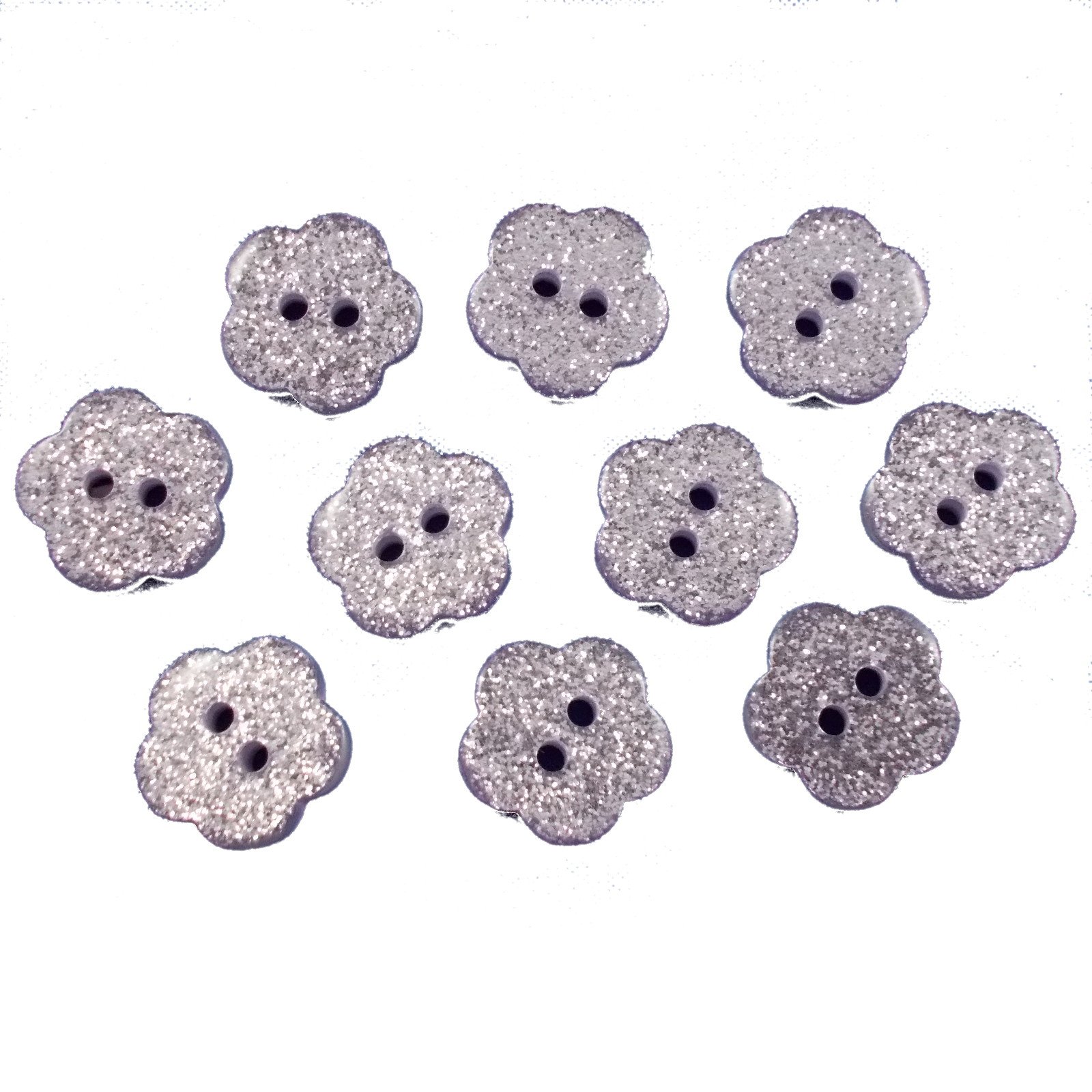 Push The Button Lilac Colour Glitter Flower Shape Buttons 14Mm Pack Of 10 (Lilac)