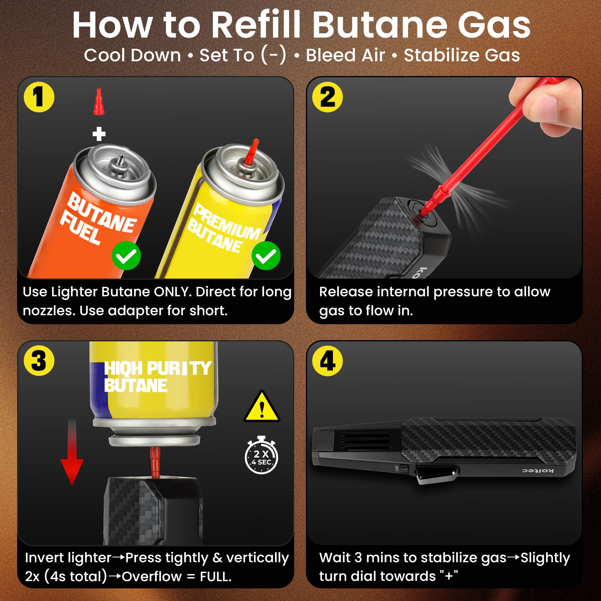 Encendedor de cocina, soplete de butano, recargable, ajustable, resistente al viento, cocina (gas no incluido) (negro)