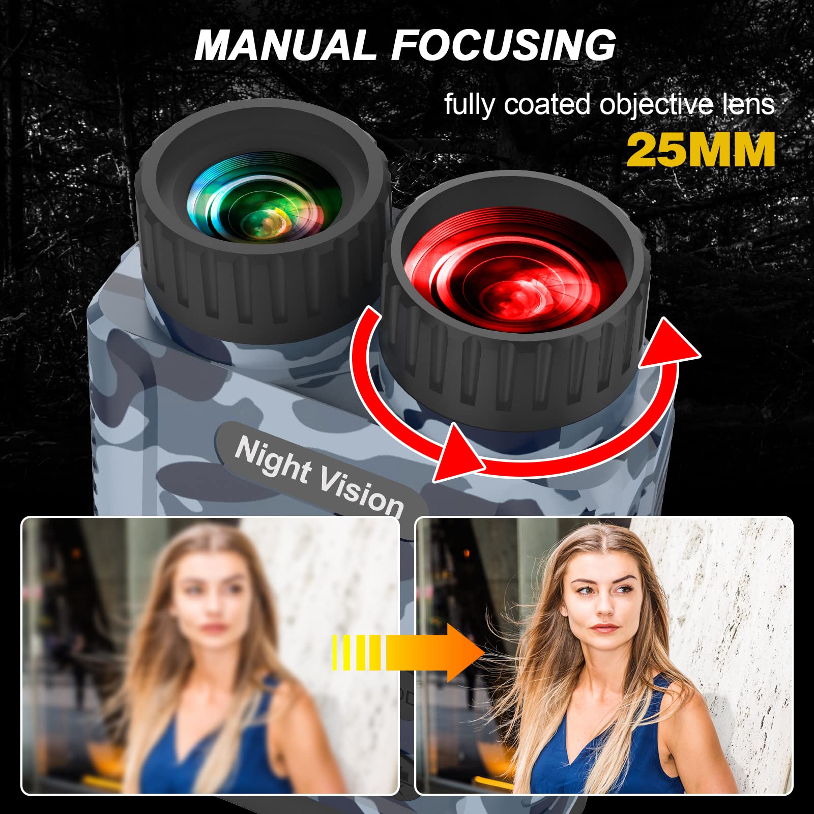 Binocolo Visione Notturna,Hojocojo Visore Notturno Digitale Infrarossi con LCD TFT 2,4" di Portatafino a 300m,Militare Binocolo Notturno con Registrazione di HD Foto e Video per la Caccia Campeggio