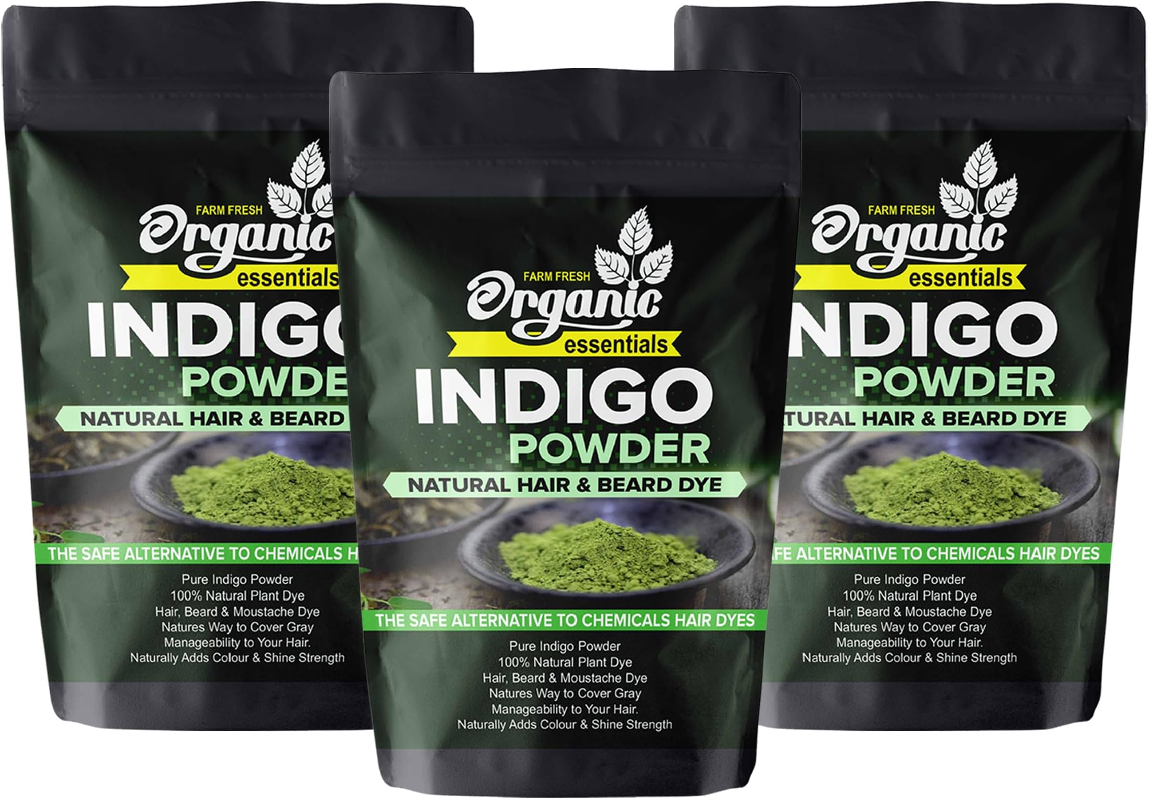 Indigo Powder For Hair Black – Natural Hair & Beard Dye/Color Treatment, Pure And Chemical-Free For Healthy, Vibrant Hair (Pack Of 3)