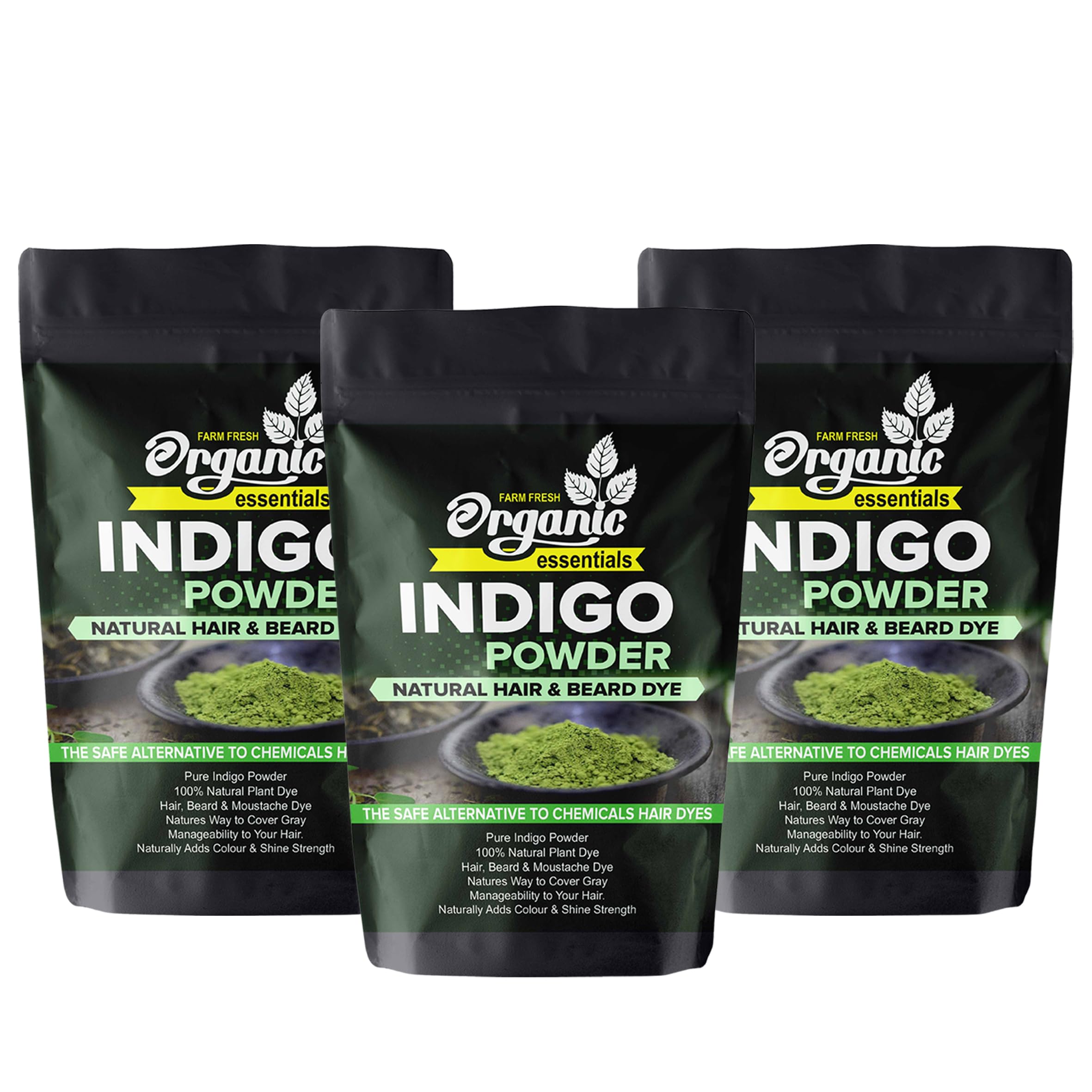 Indigo Powder, 250g Natural Indigo Leaves Powder for Hair Black, Natural Hair & Beard Dye, Pure and Chemical-Free (Pack of 3)