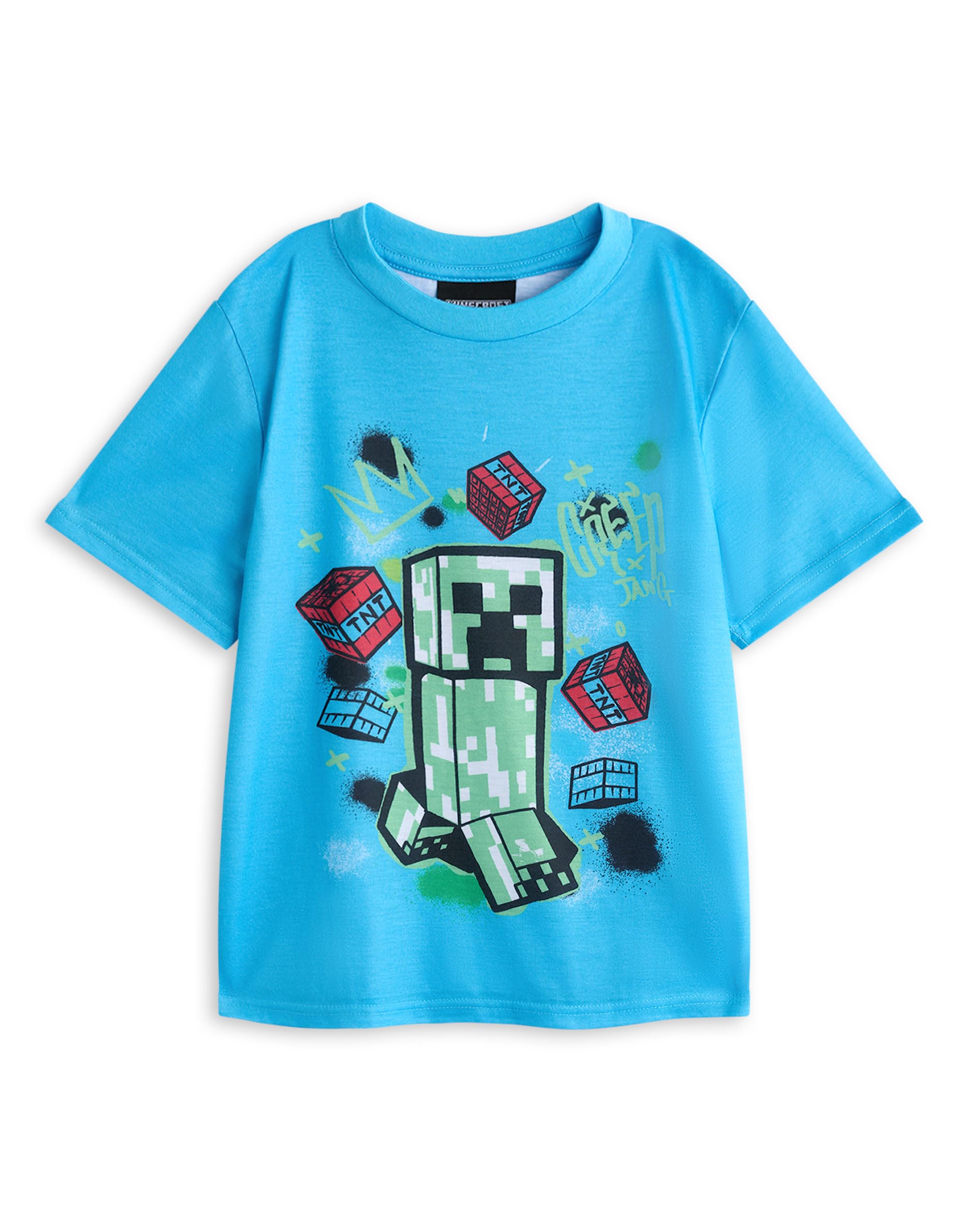 Minecraft Conjunto de Pijama para niños, Paquete de 2 | Pack múltiple de Pijamas para niño con Estampado Integral de Grafiti Multicolor | Tops y Partes Inferiores TNT y Creeper