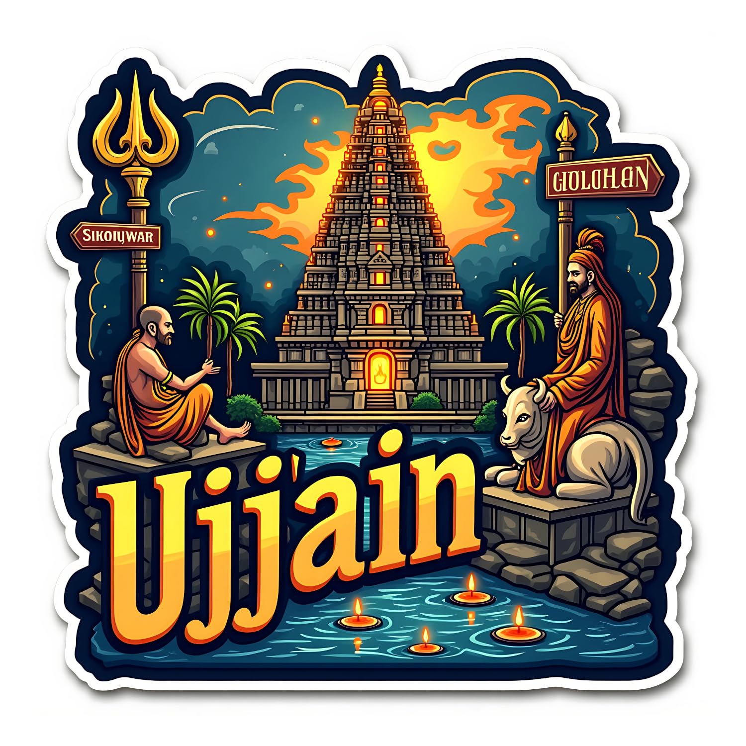Naxon Ujjain Mahakal Temple Theme Souvenir Wooden Fridge Magnet for Refrigerator - Printed Fridge Magnet for Kitchen & Home Decor | Perfect Souvenir Gift | Size 3x3 in | Pack of 1