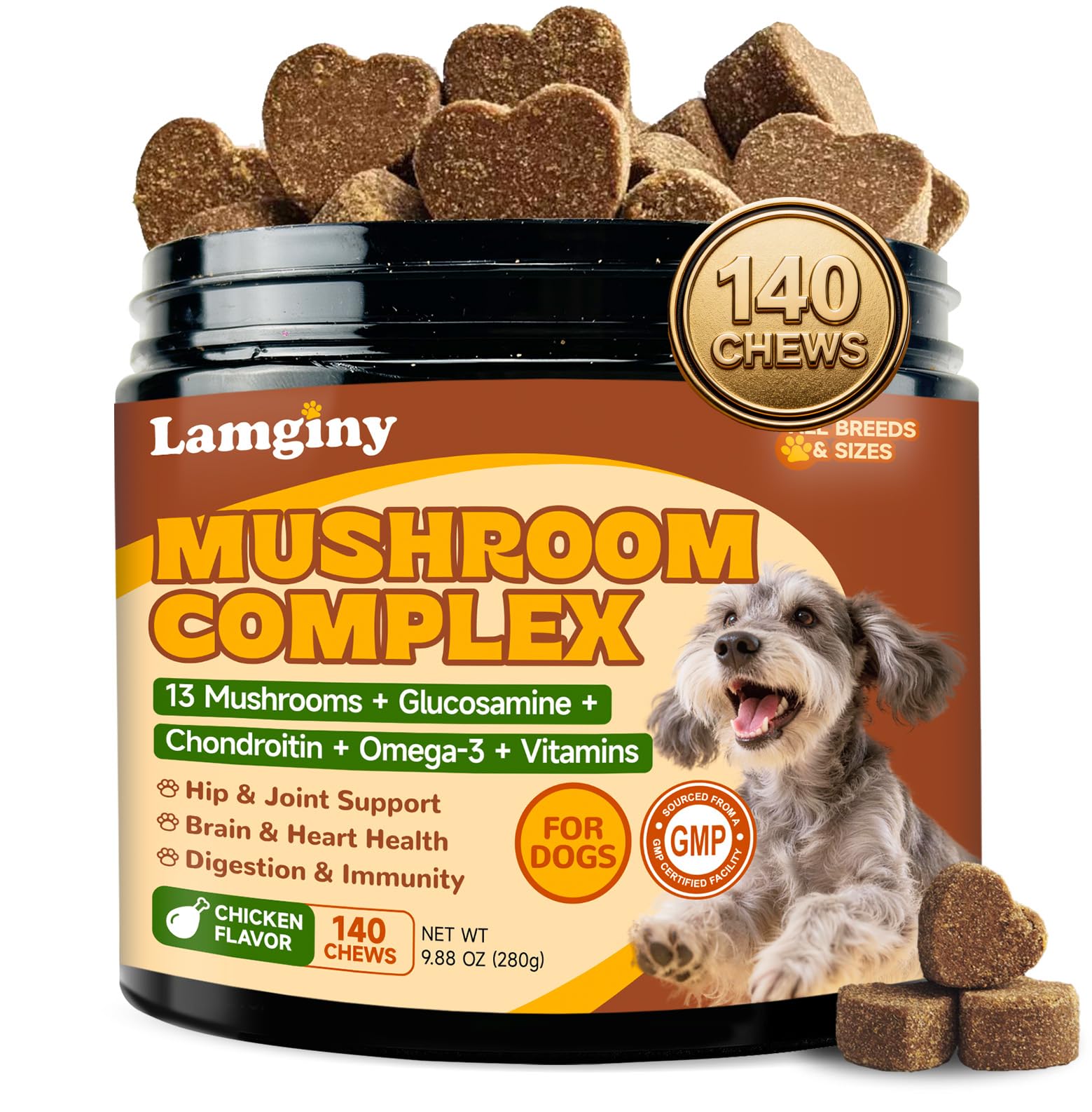 13 IN 1 Dog Mushroom Soft Chews, Supports Immune, Digestive & Joint Health