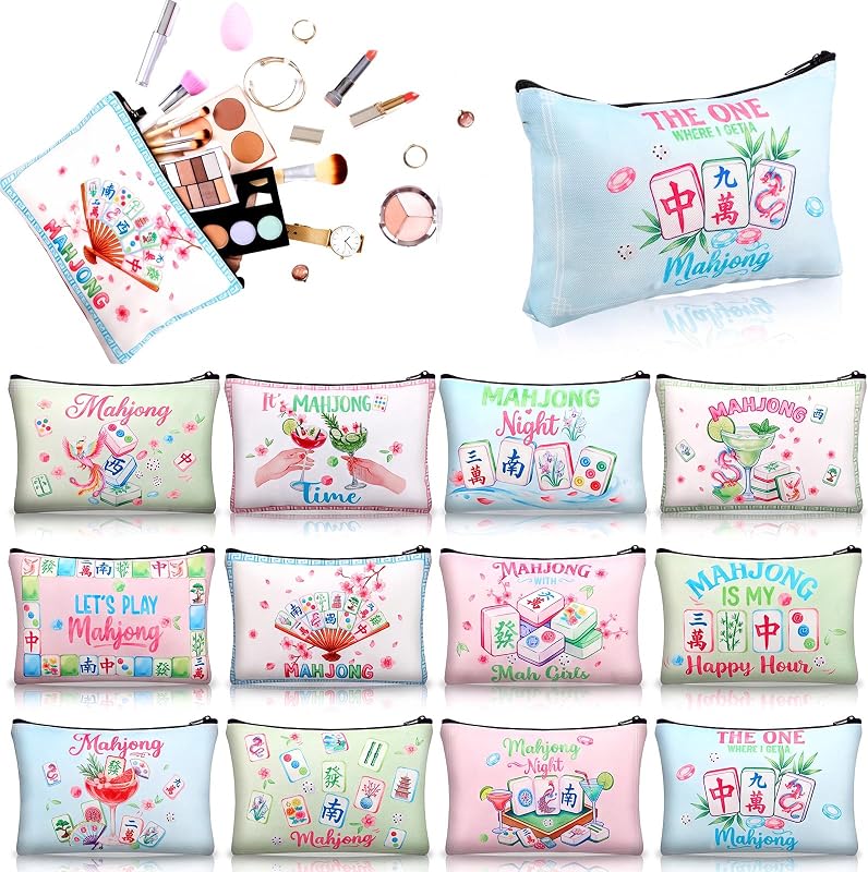 Reginary 24 Necessaires de Maquiagem em Lona com Estampa Pastel Mahjong Night