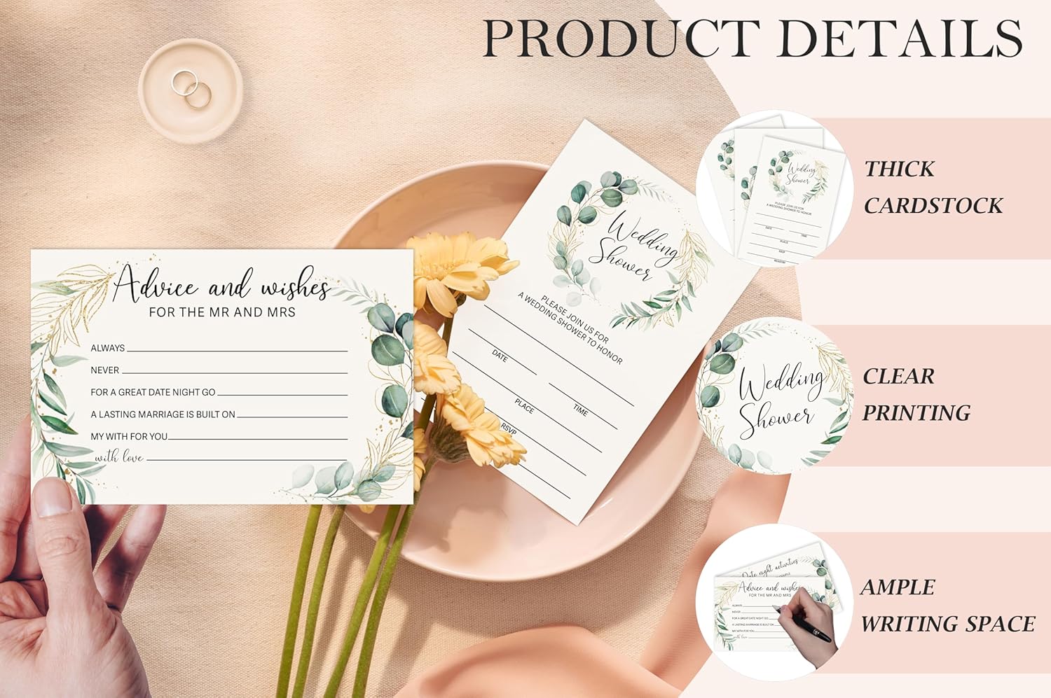 結婚式招待状キット ご主人様へのアドバイスと願いカード ゴールドホイルグリーンブライダルシャワー招待状 封筒付き 新郎新婦用ウェディ