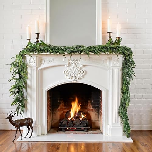 Miniatura 2 de 9ft Christmas Garland, Real Touch Norfolk Pine Garland for Decoration Christmas, Artificial Faux Greenery Garland for Mantle,Outdoor,Stairs