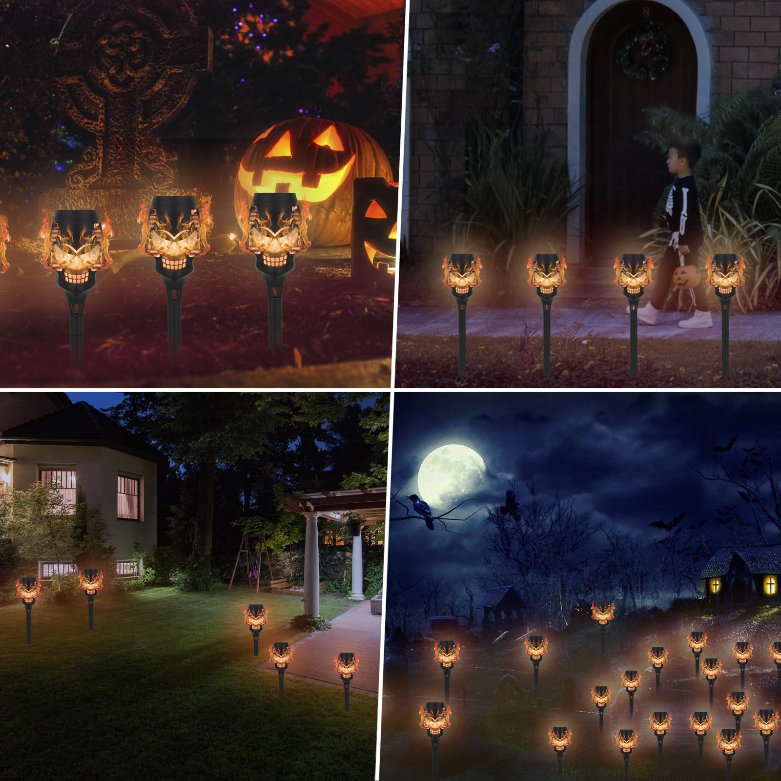 Decorazioni solari di Halloween per esterni, confezione da 8 luci a forma di teschio spettrale, impermeabili, luci di Halloween per giardino, cortile, prato, veranda, decorazione paesaggistica