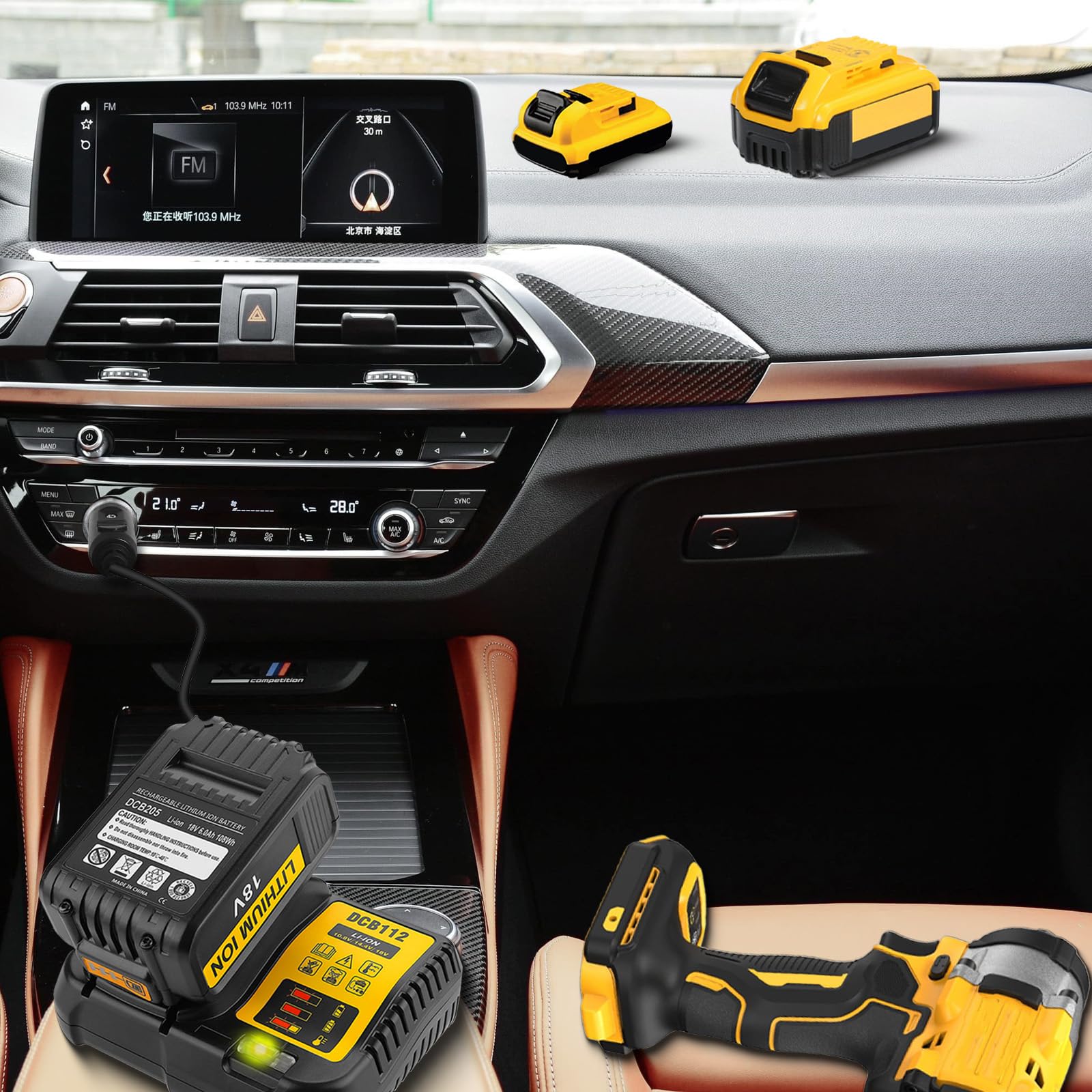 DCB112 - Caricabatteria da auto per batteria Dewalt, sostituisce per batteria agli ioni di litio da 12 V, 20 V e 60 V max per auto, ingresso di ricarica 12 V/24 V, presa accendisigari