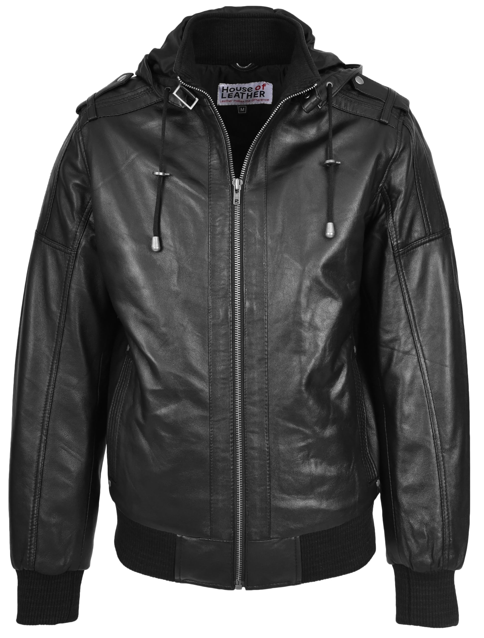 House of Leather Men's Bomber Jacket - Leather - Black - L