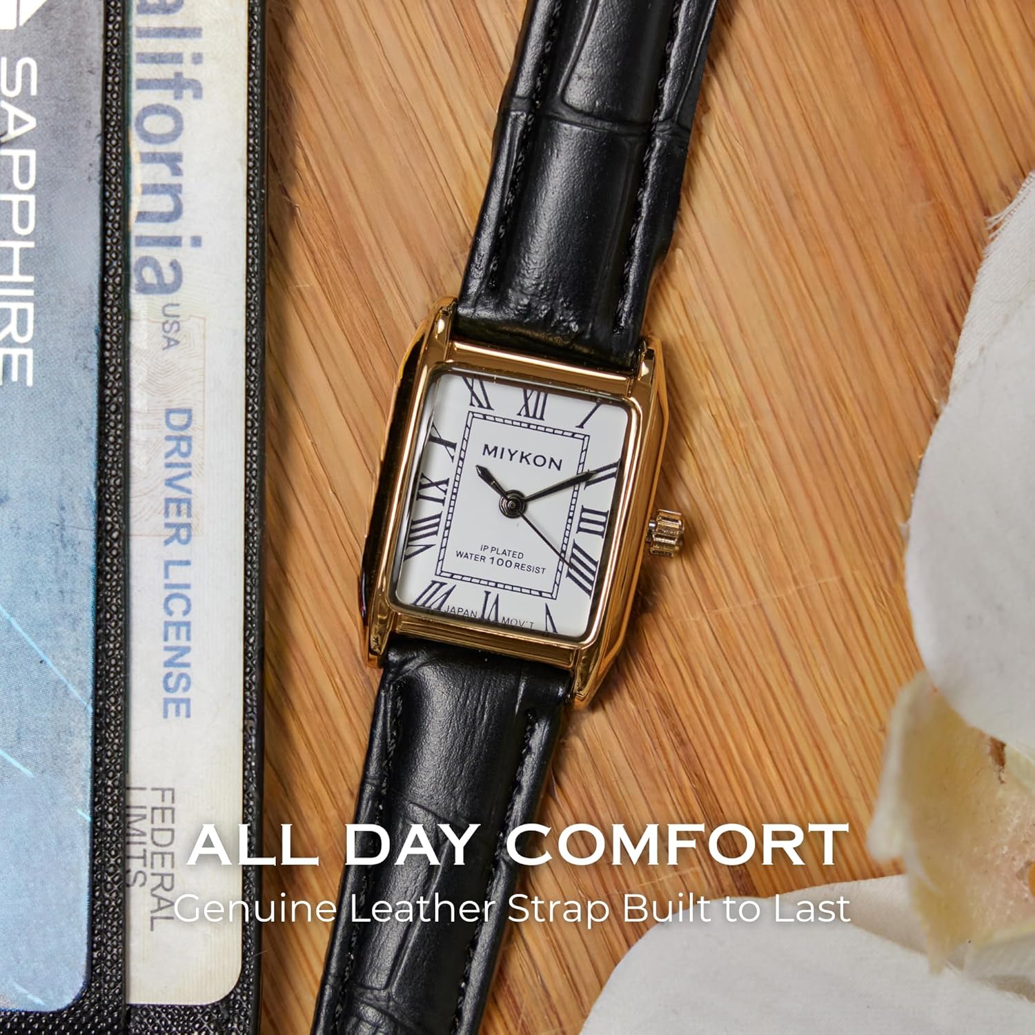 Miykon Dainty Vintage Tank Square Dress Watches for Women – Genuine Leather Band, Second Hand, Japanese Quartz, Water Resistant - Image 5